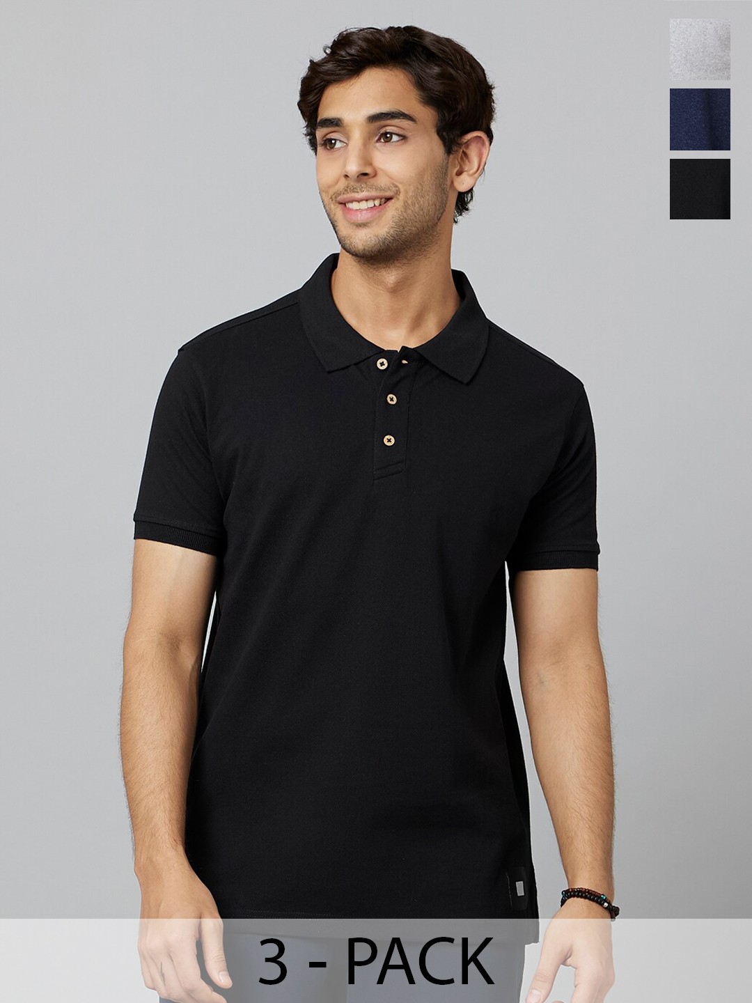

Smugglerz Pack Of 3 Polo Collar Antimicrobial Casual T-shirt, Black