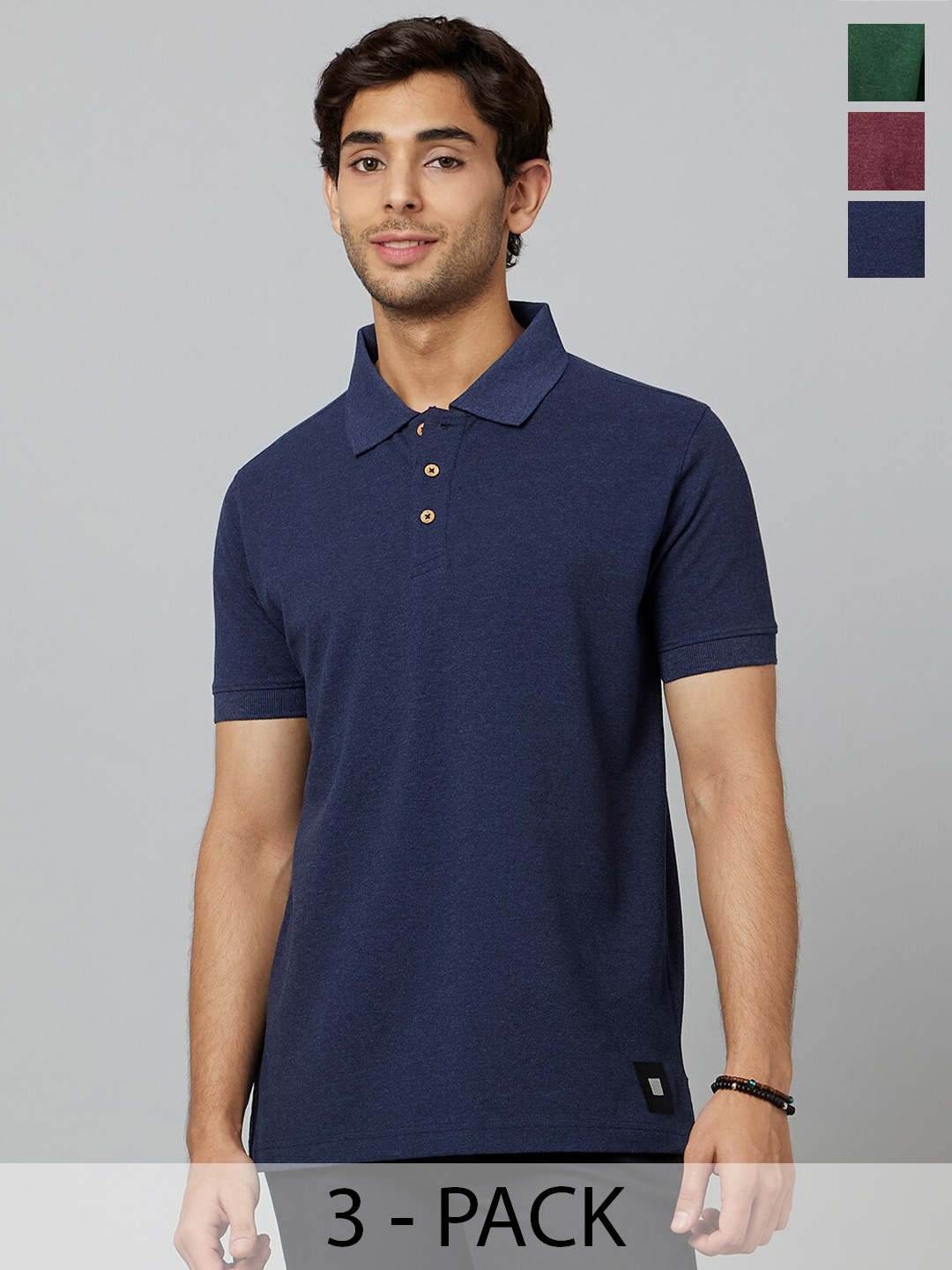 

Smugglerz Pack Of 3 Polo Collar Antimicrobial Casual T-shirt, Blue