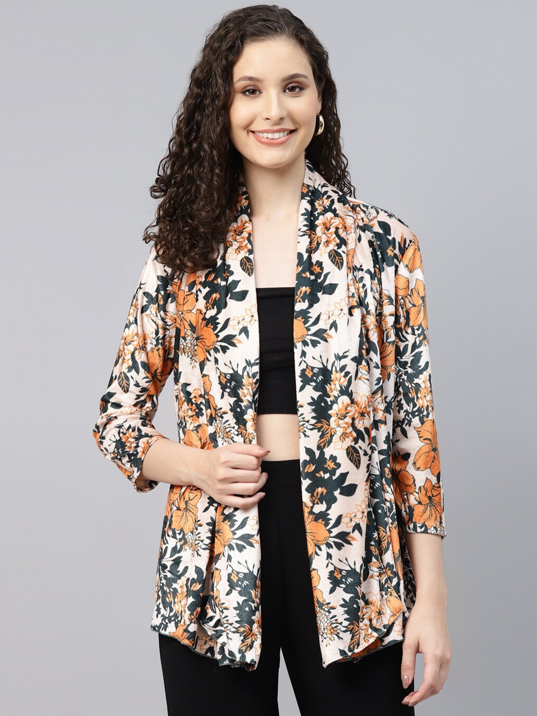 

DEEBACO Floral Printed Shrug, Black