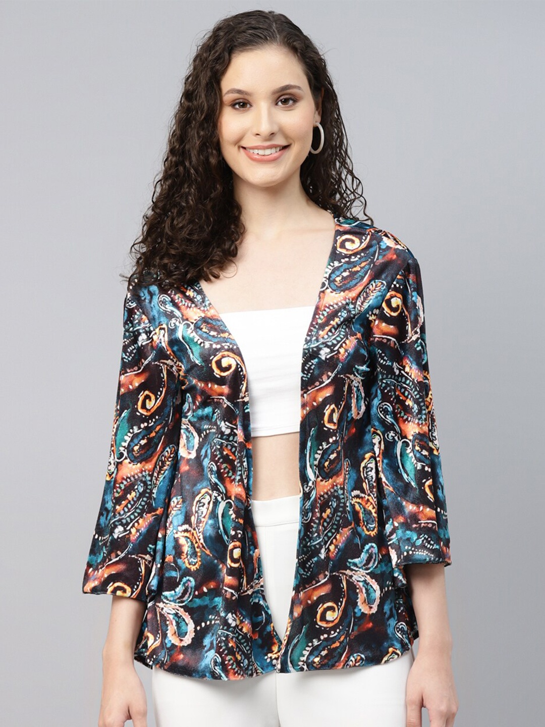 

DEEBACO Ethnic Motifs Printed Shrug, Blue
