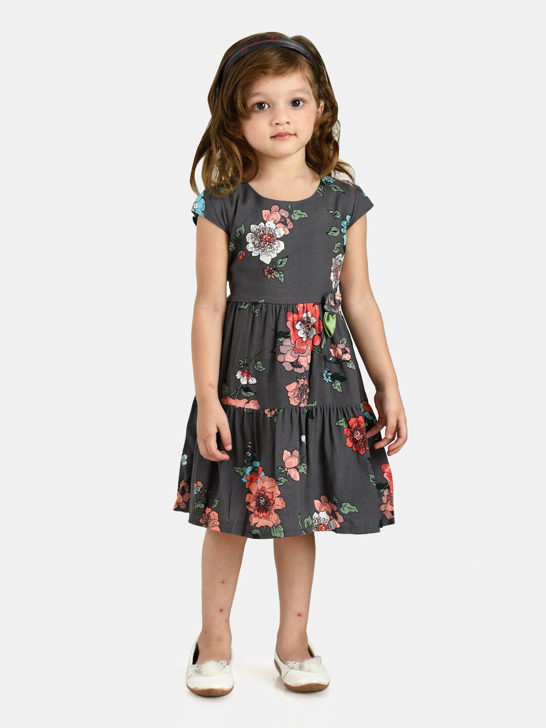 

Peppermint Floral Printed Corsage Detail Fit & Flare Dress, Grey
