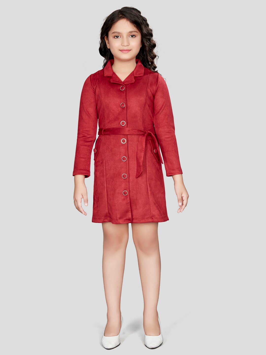 

Peppermint Notched Lapel Collar Shirt Dress, Maroon