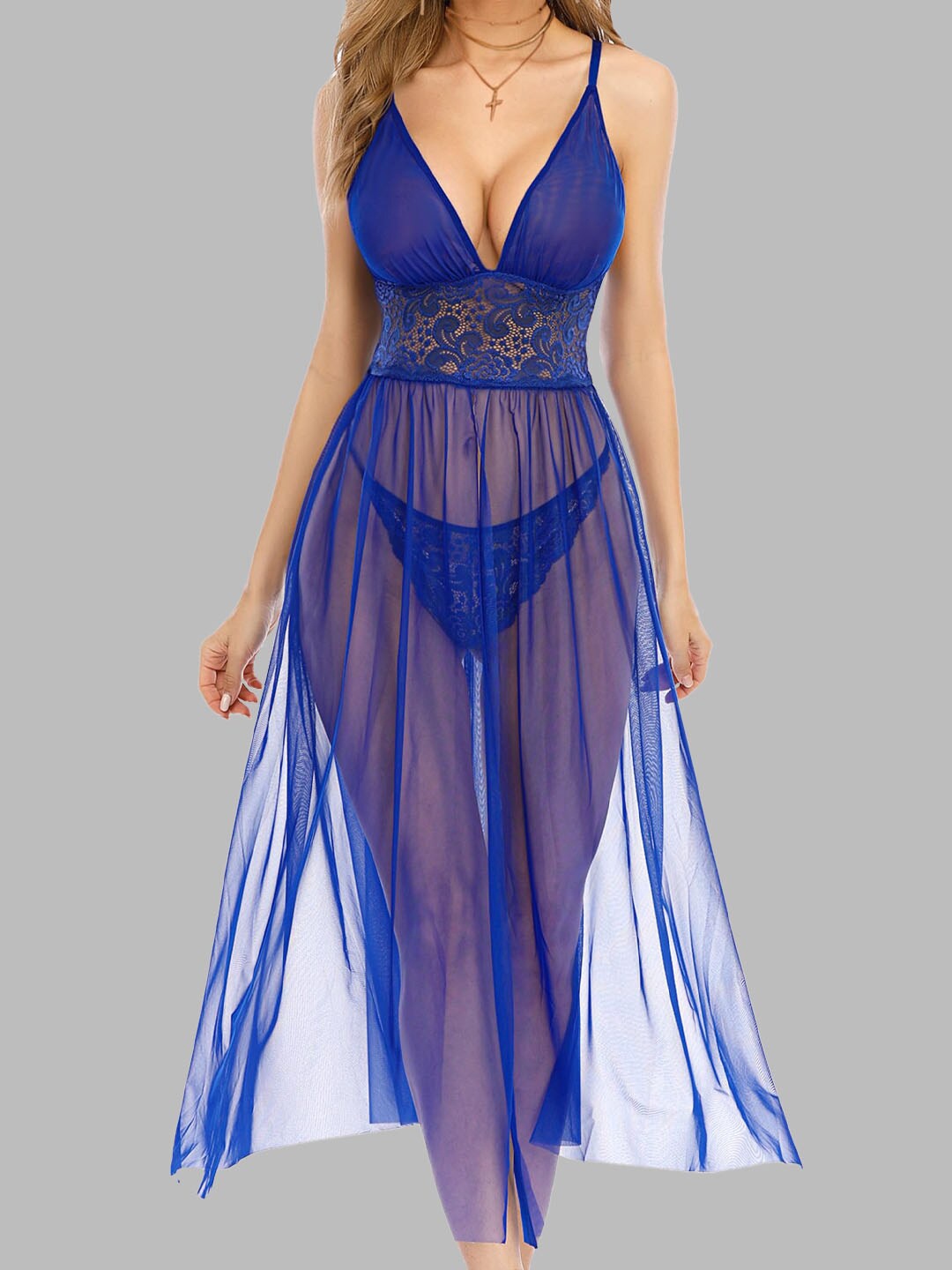 

VAGHBHATT Self Design Shoulder Strap Neck Baby Doll, Blue