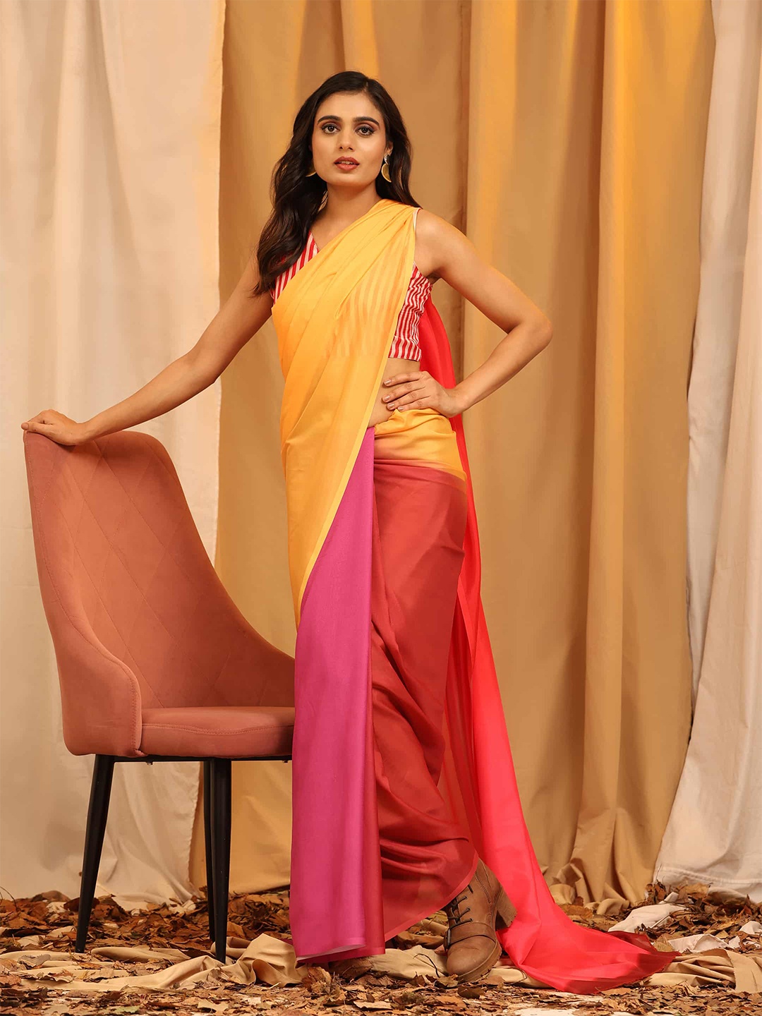 

Silk Land Ombre Dyed Saree, Red