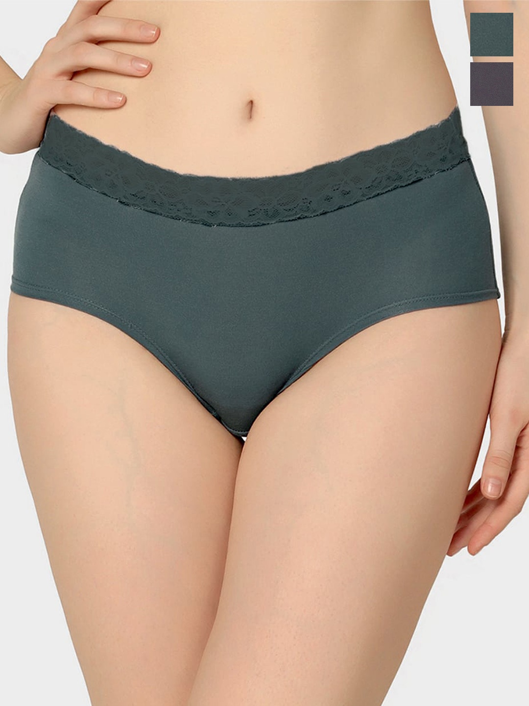 

Curvy Love Pack of 2 Anti Microbial Organic Cotton Mid-Rise Basic Briefs, Green