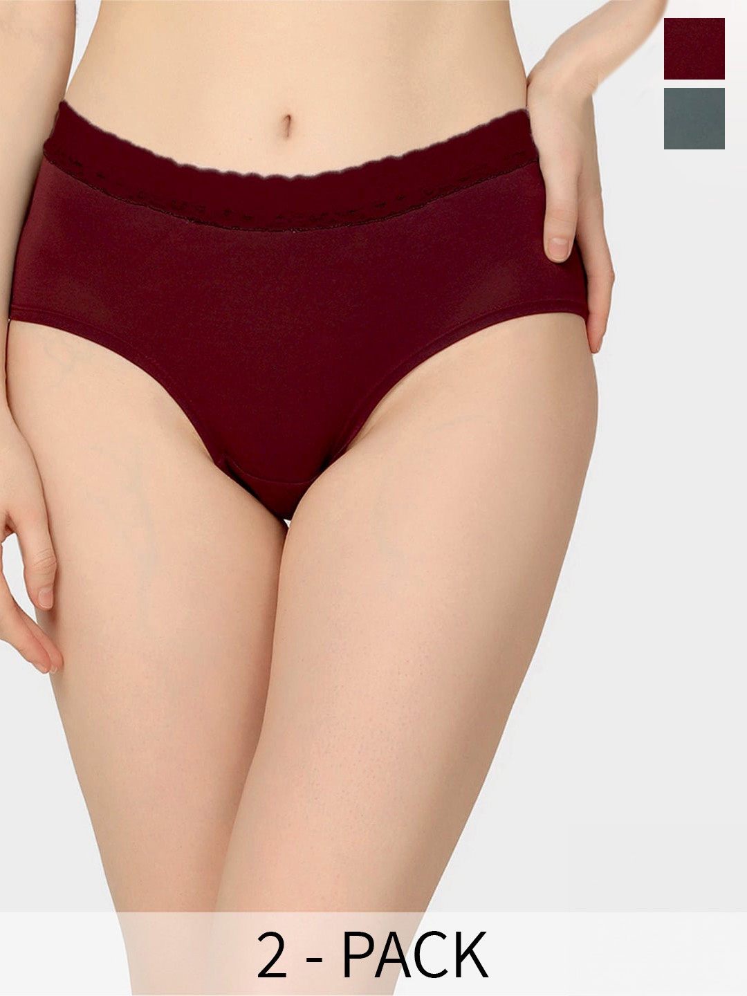 

Curvy Love Women Pack Of 2 Anti Microbial Organic Cotton Ribbed Hipster Briefs, Grey