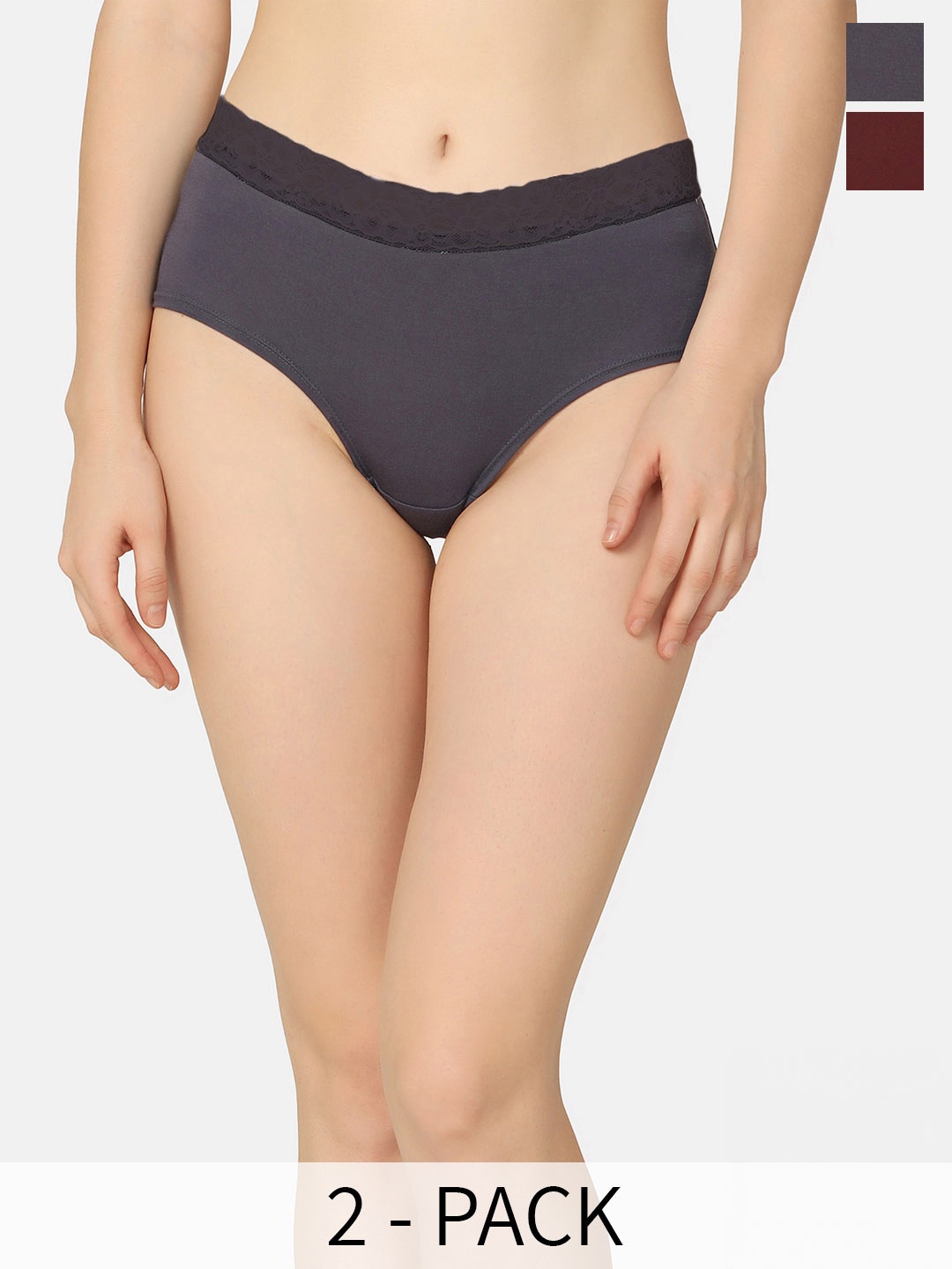 

Curvy Love Pack Of 2 Anti Microbial Organic Cotton Hipster Panties, Grey