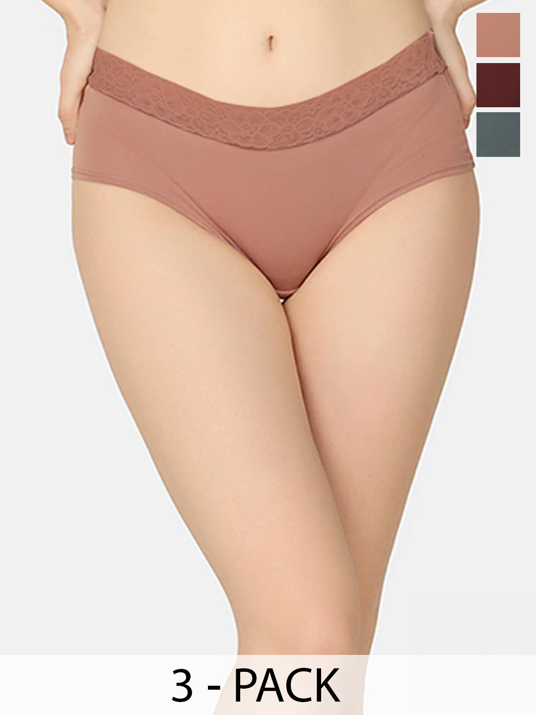 

Curvy Love Pack Of 3 Organic Anti-Bacterial Cotton Hipster Briefs, Brown