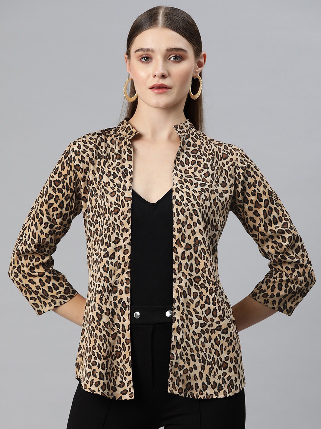 

Cottinfab Animal Printed Front Open Shrug, Beige