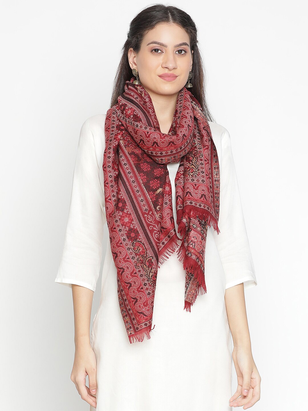 

SHINGORA Floral Woven Design Stole, Maroon