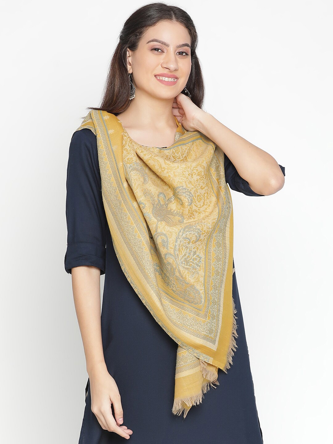 

SHINGORA Ethnic Motif Woven Design Stole, Mustard