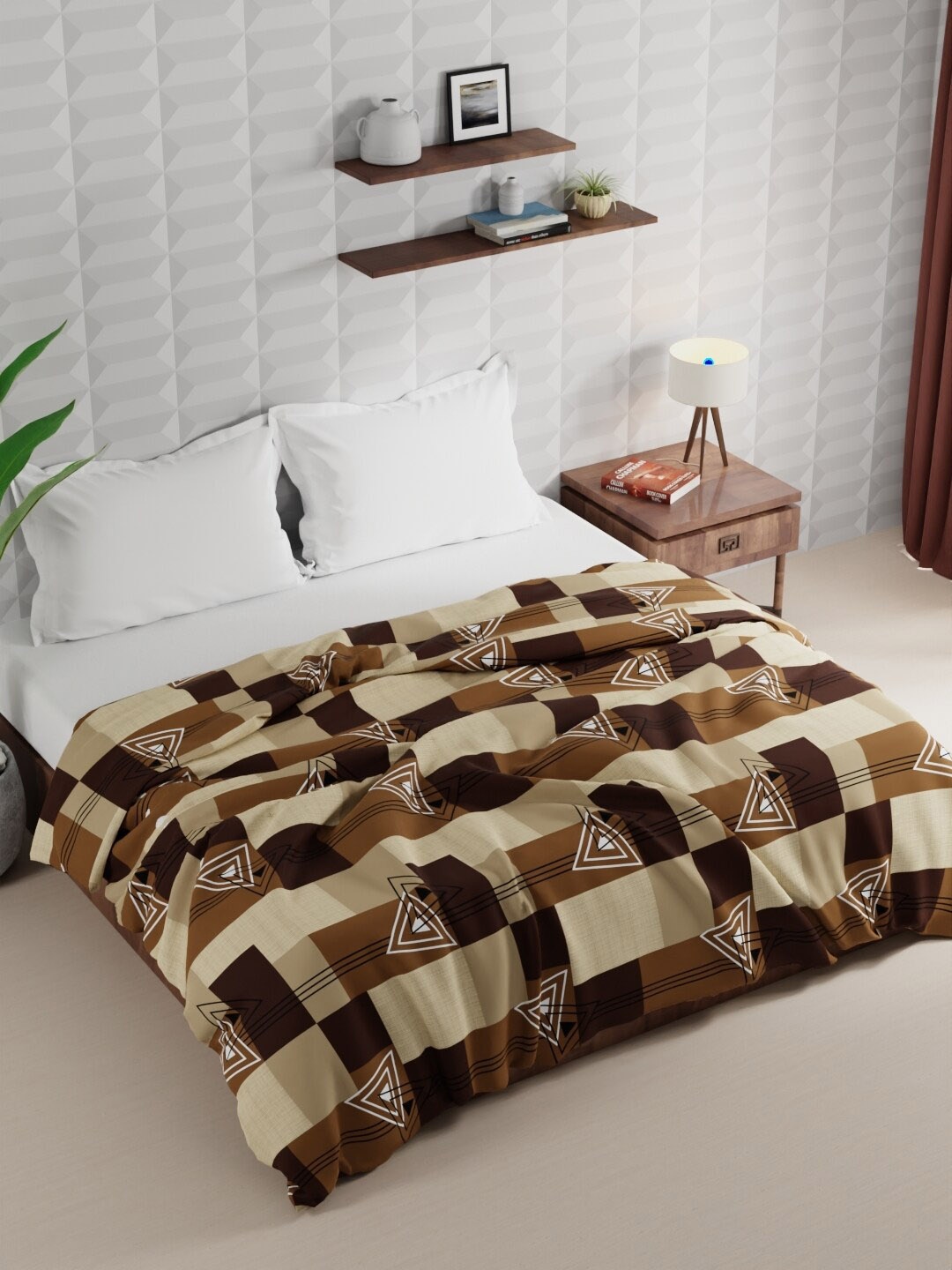 

BIANCA Brown & Beige Checked Microfiber AC Room 120 GSM Double Bed Comforter