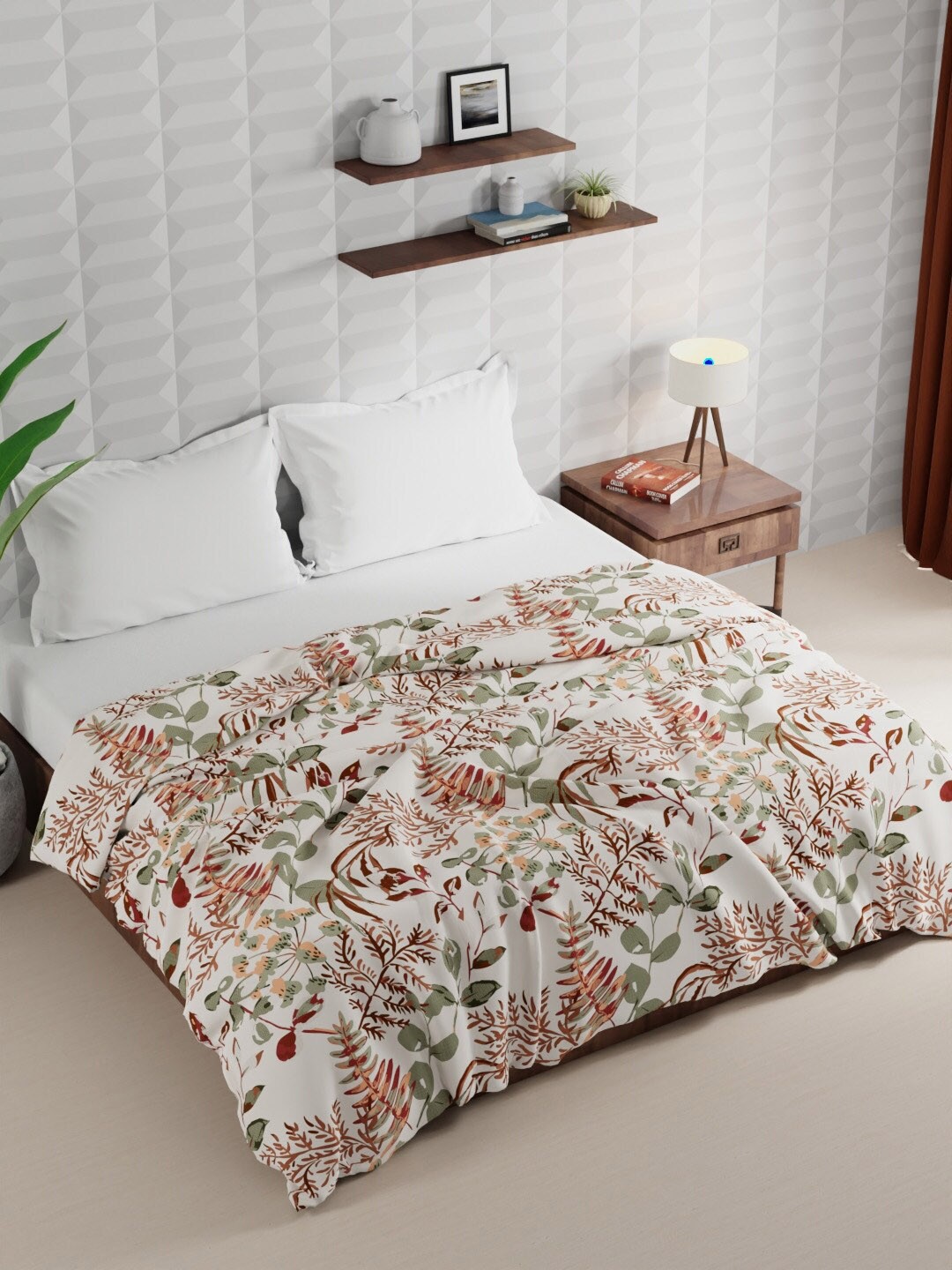 

BIANCA Rumba Beige & White Floral Microfiber AC Room 120 GSM Double Bed Comforter