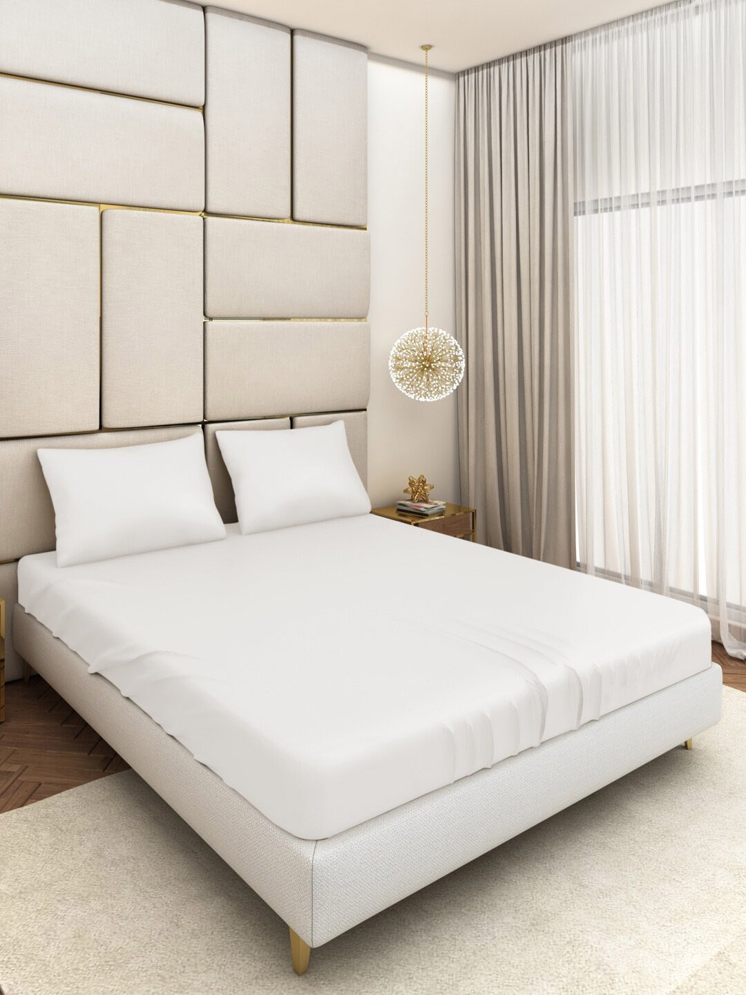 

Seevo White Satin 400 TC King Bedsheet With 2 Pillow Covers