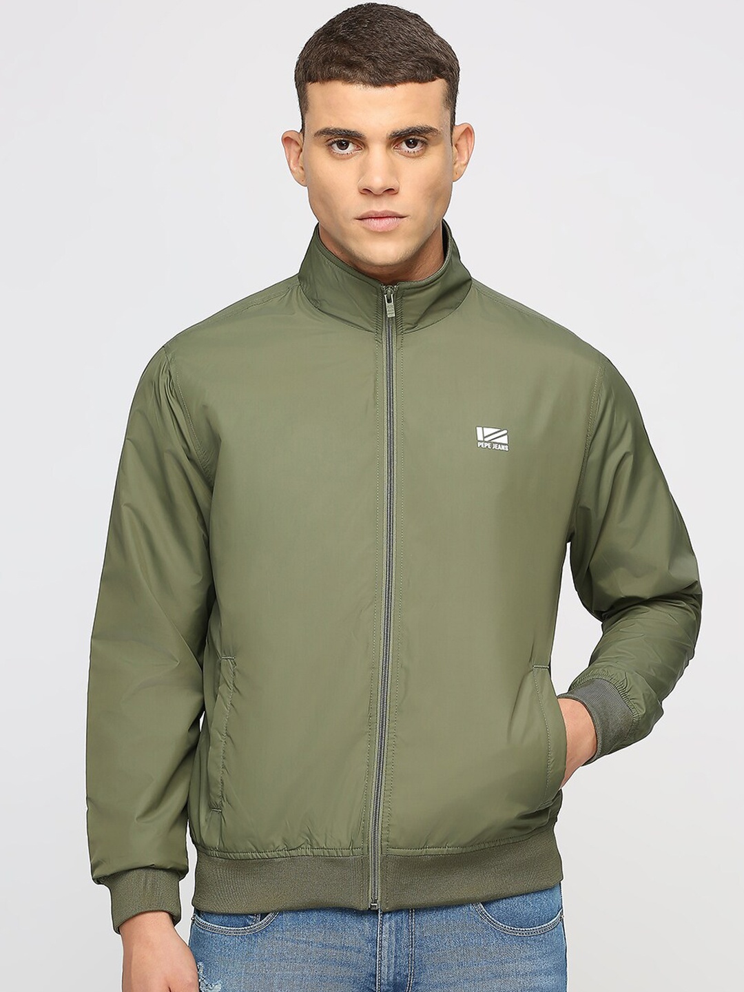 

Pepe Jeans Mock Collar Bomber Jacket, Green