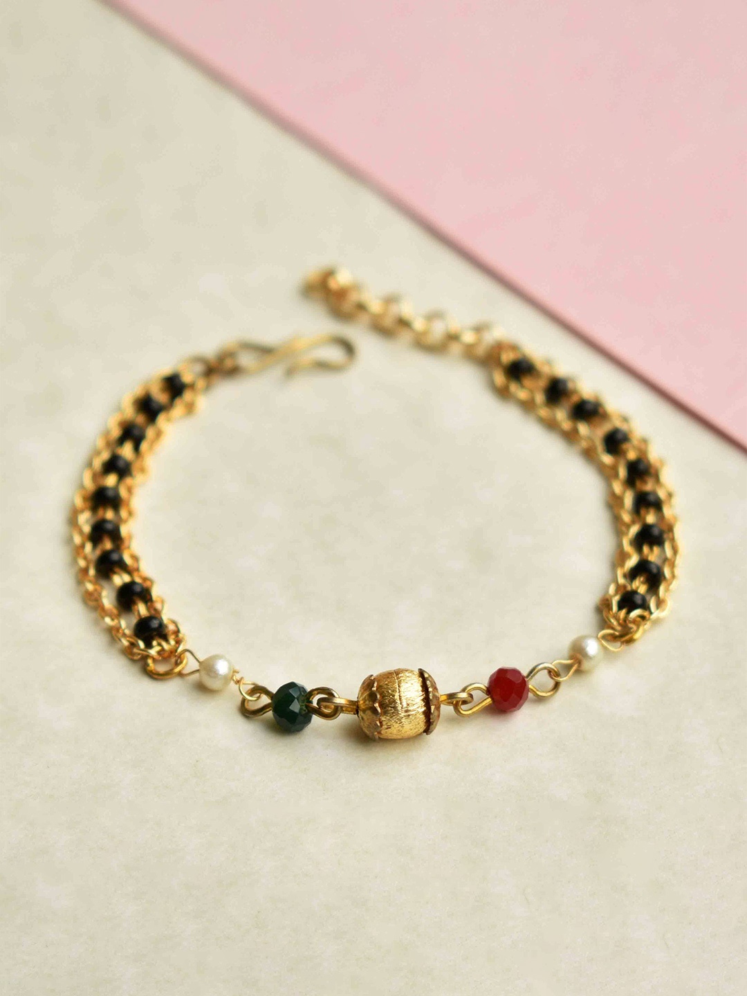 

BeAbhika Stone-Studded & Beaded Mangalsutra Link Bracelet, Gold