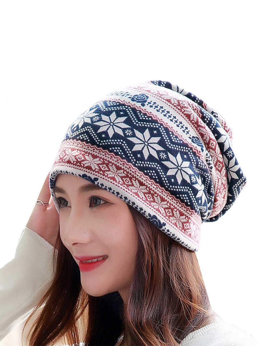 

Alexvyan Floral Printed Cotton Ponytail Beanie, Pink