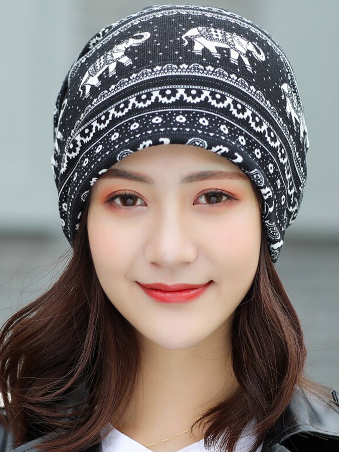 

Alexvyan Ethnic Motifs Printed Cotton Beanie, Black