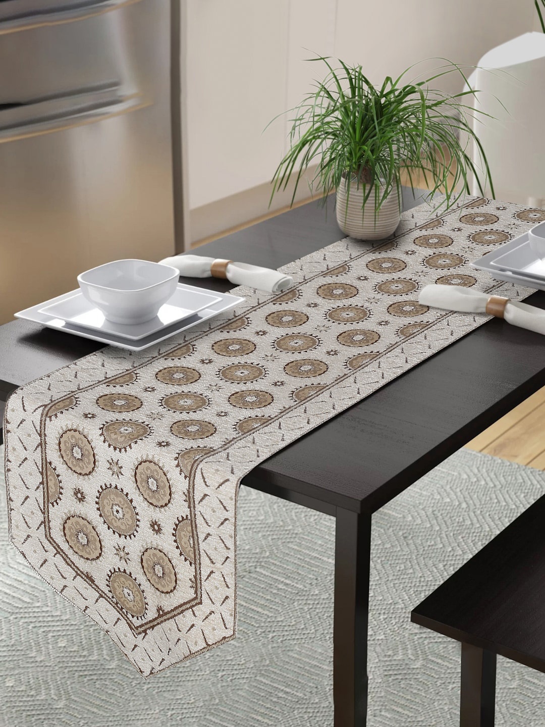 

MULTITEX Beige Printed Pure Cotton Table Runner