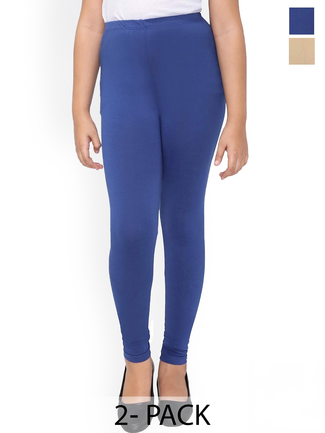 

FRENCH KLEIDER Girls Pack Of 2 Pure Cotton Leggings, Blue