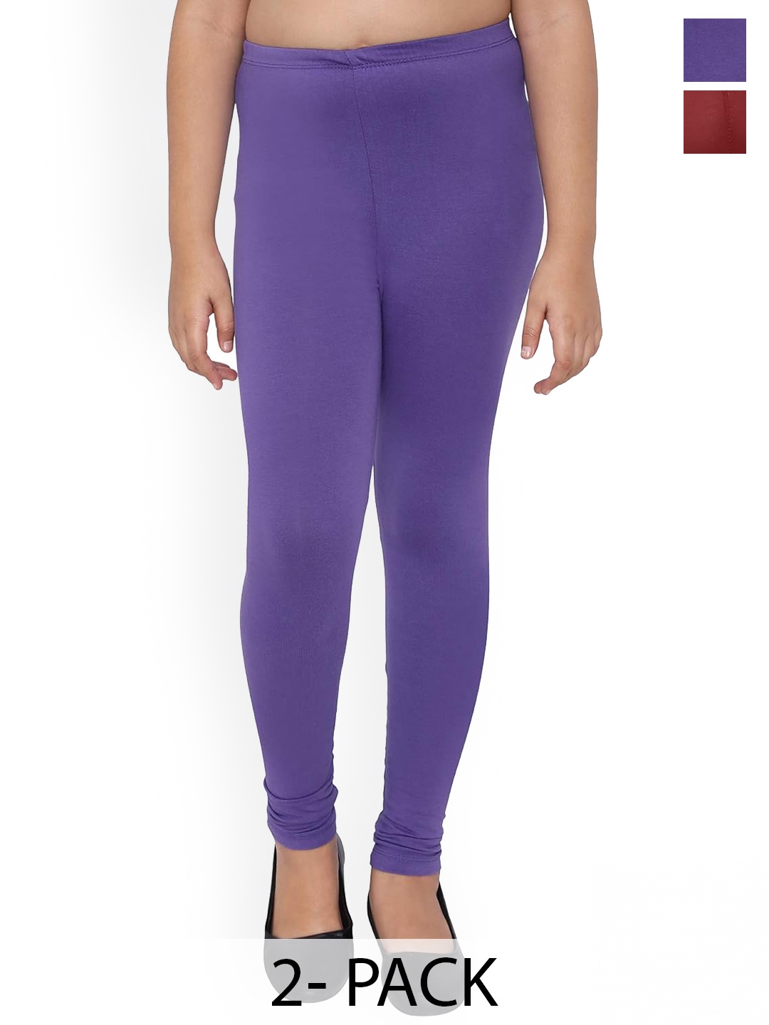 

FRENCH KLEIDER Girls Pack Of 2 Pure Cotton Leggings, Purple