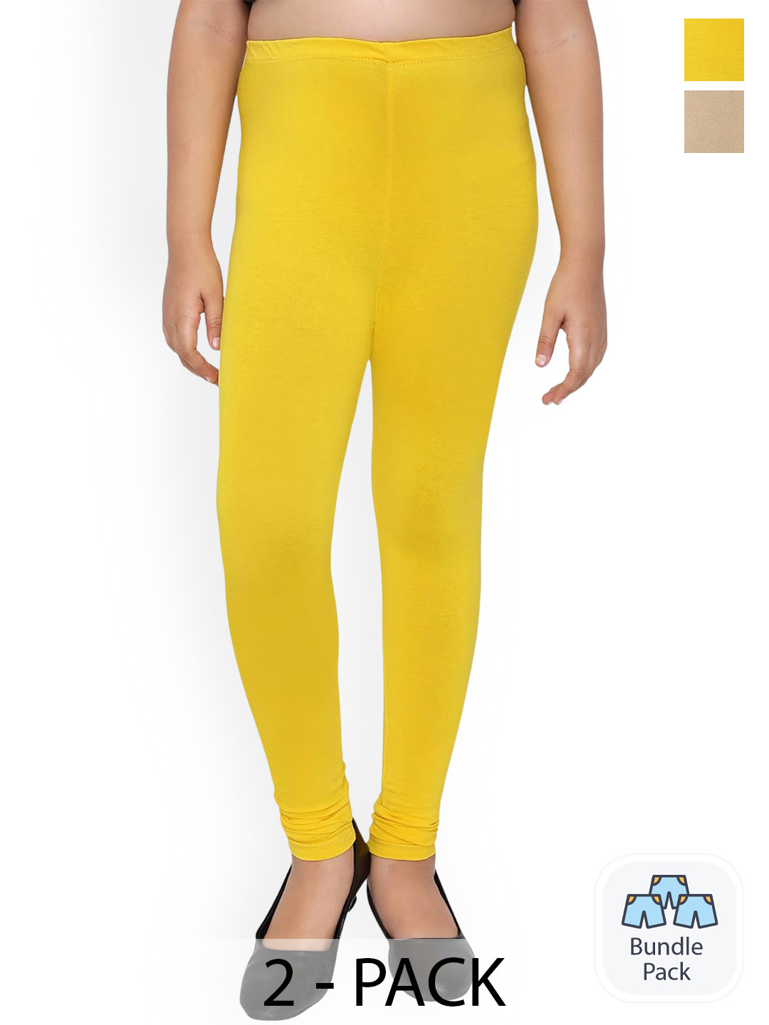 

FRENCH KLEIDER Girls Pack Of 2 Pure Cotton Leggings, Yellow