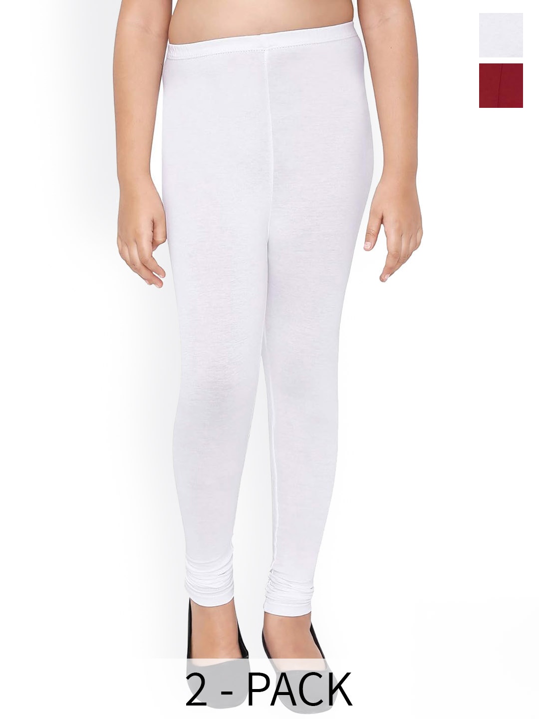 

FRENCH KLEIDER Girls Pack Of 2 Pure Cotton Churidar Length Leggings, White