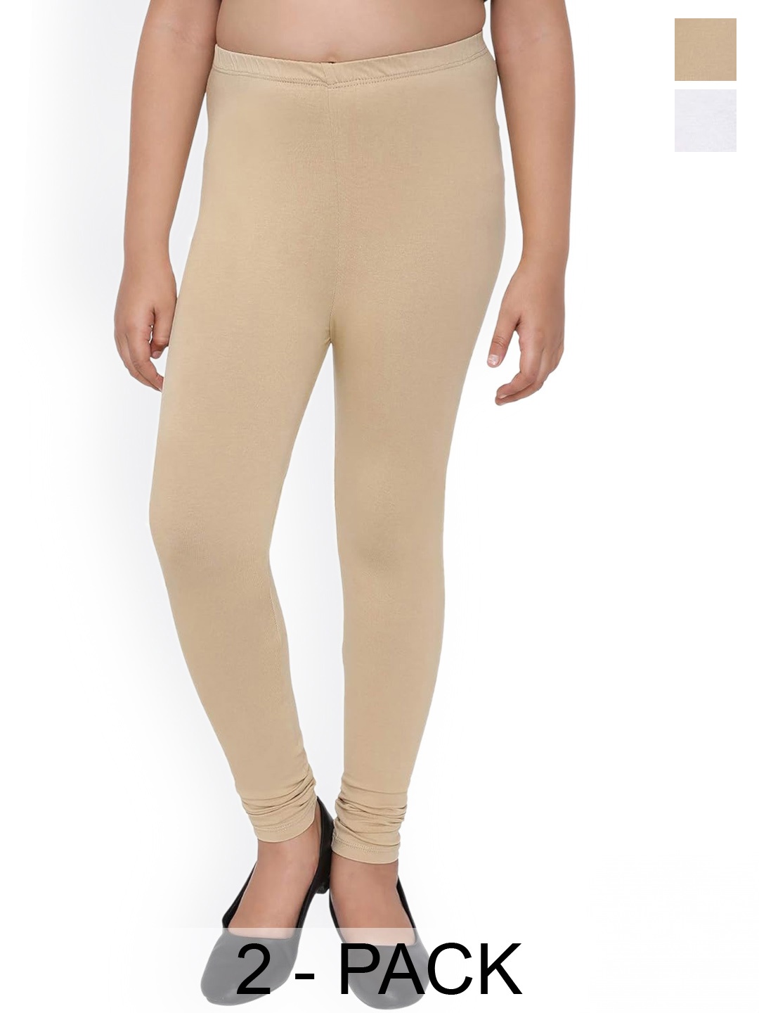 

FRENCH KLEIDER Girls Pack Of 2 Pure Cotton Churidar Length Leggings, White