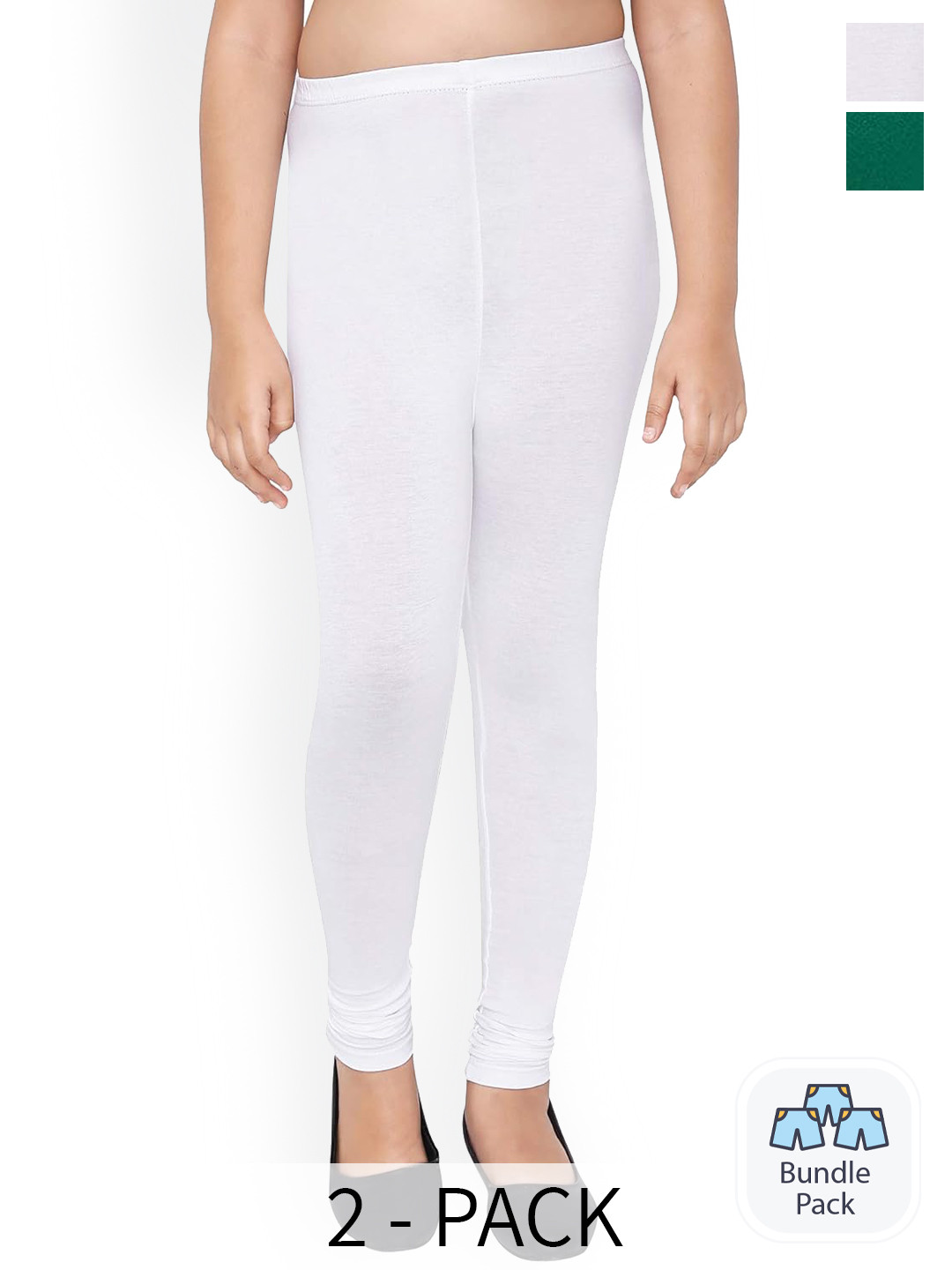 

FRENCH KLEIDER Girls Pack Of 2 Pure Cotton Churidar Length Leggings, White