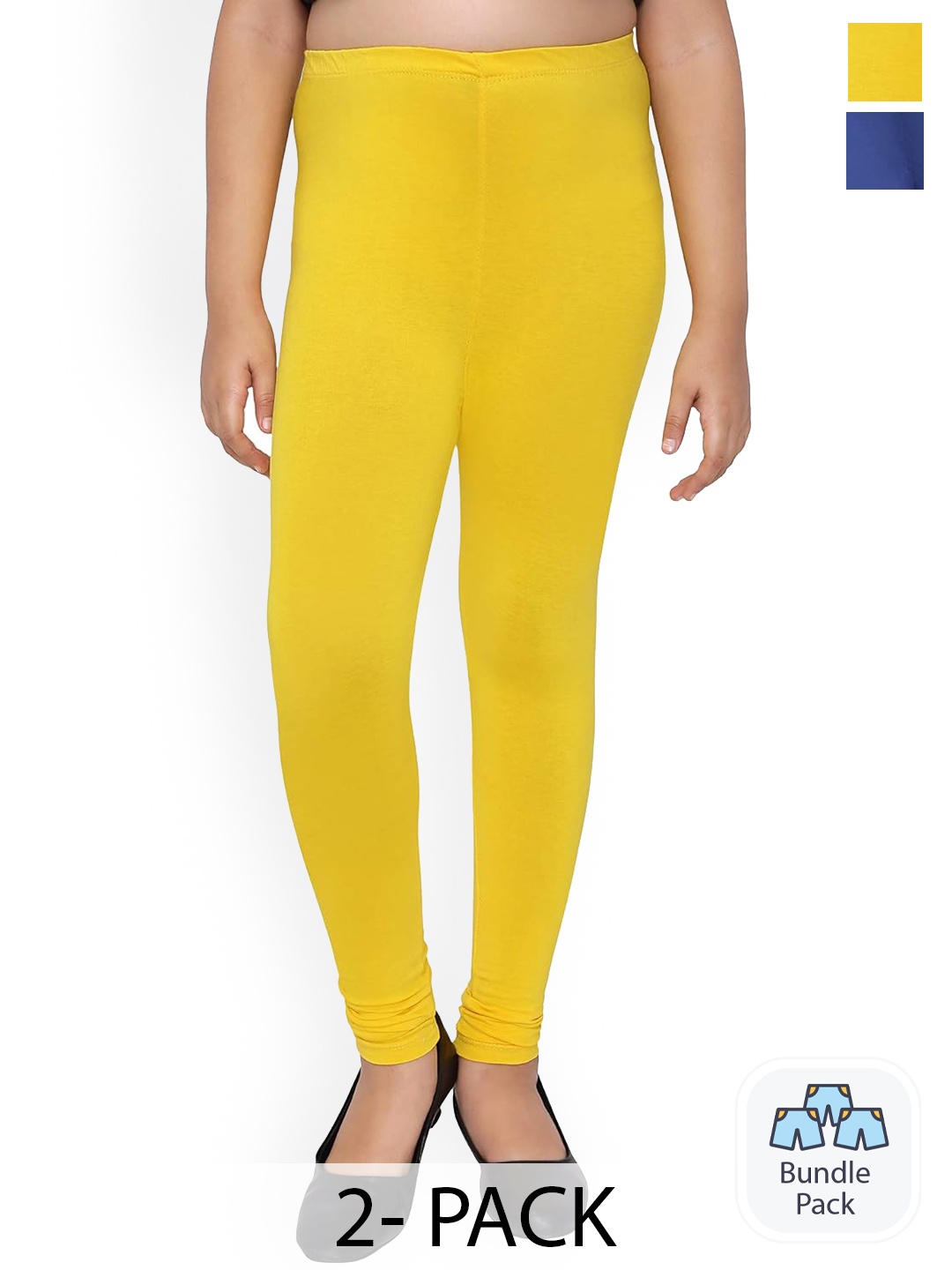 

FRENCH KLEIDER Girls Pack Of 2 Pure Cotton Churidar Length Leggings, Yellow