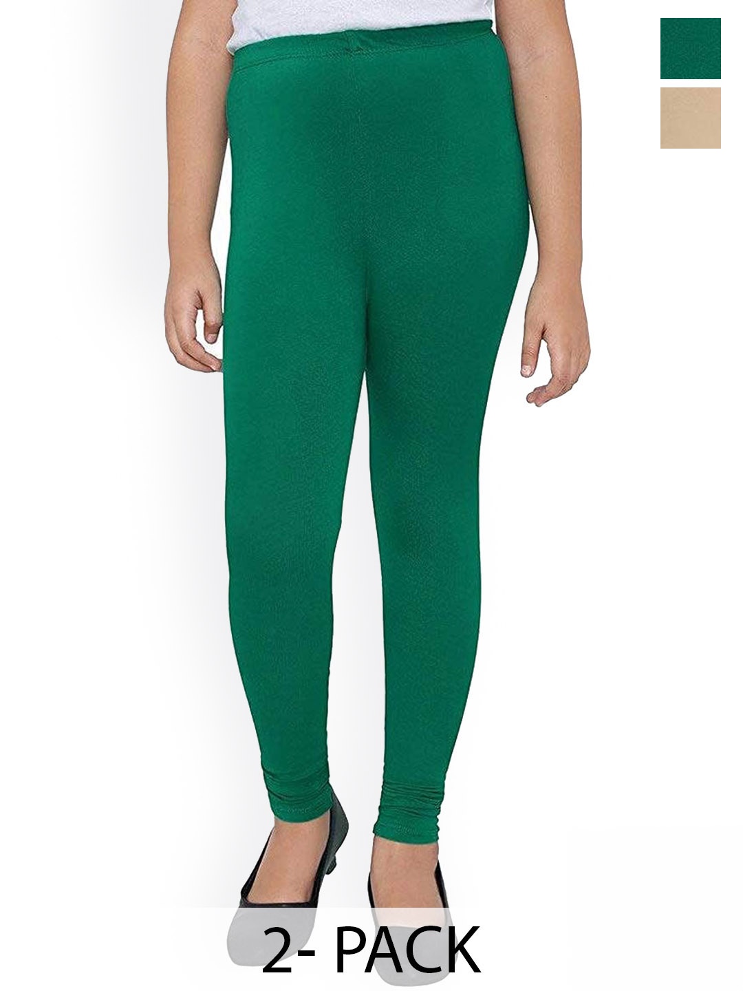 

FRENCH KLEIDER Girls Pack Of 2 Pure Cotton Leggings, Green