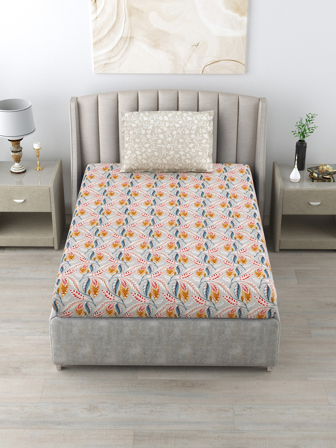 

Salona Bichona Pink & Mustard Ethnic Motifs 120 TC Single Bedsheet with 1 Pillow Cover