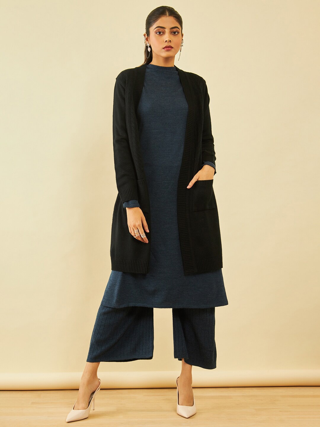 

Soch Women Longline Acrylic Shrug, Black