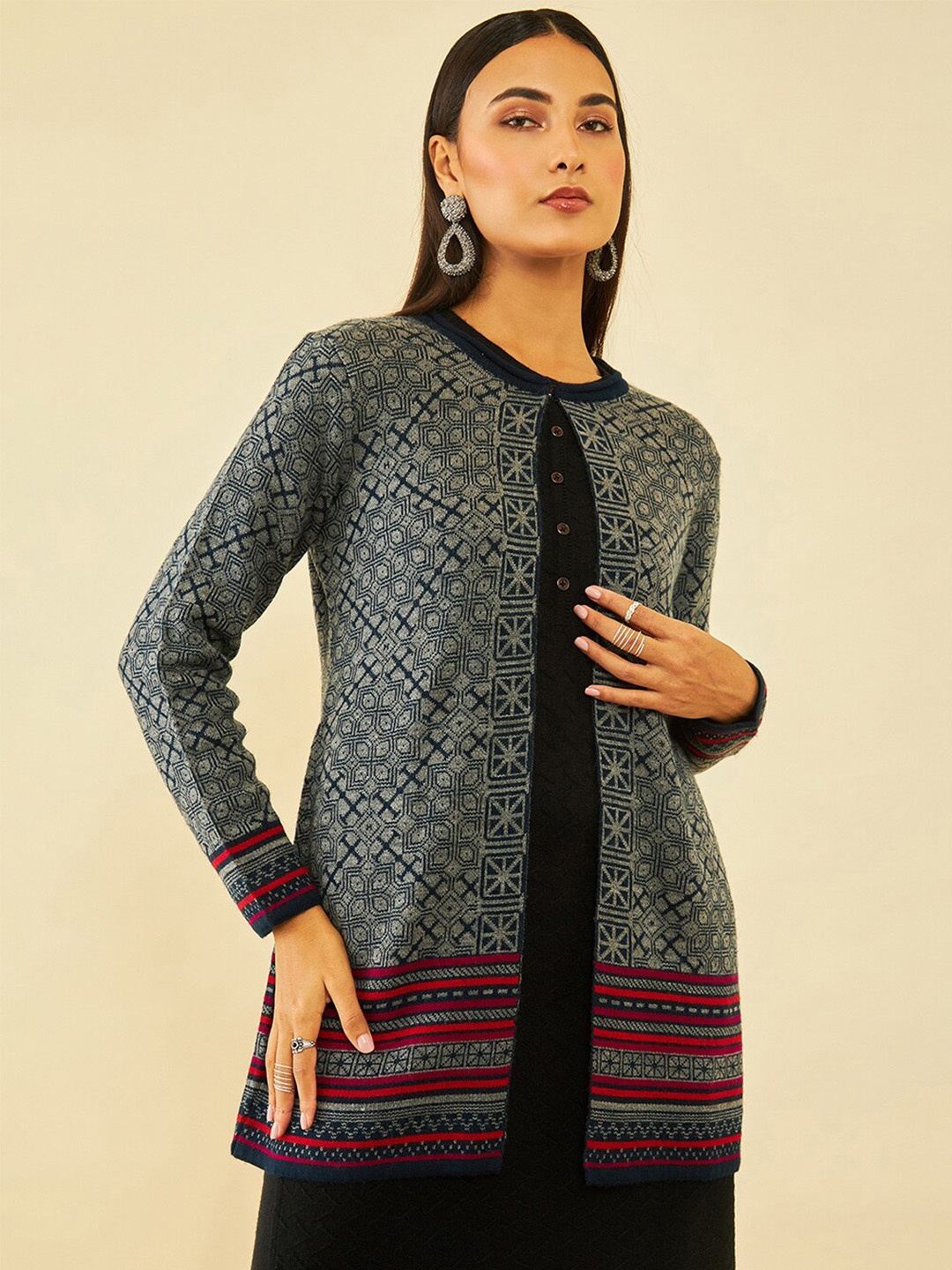 

Soch Ethnic Motifs Printed Cardigan, Navy blue