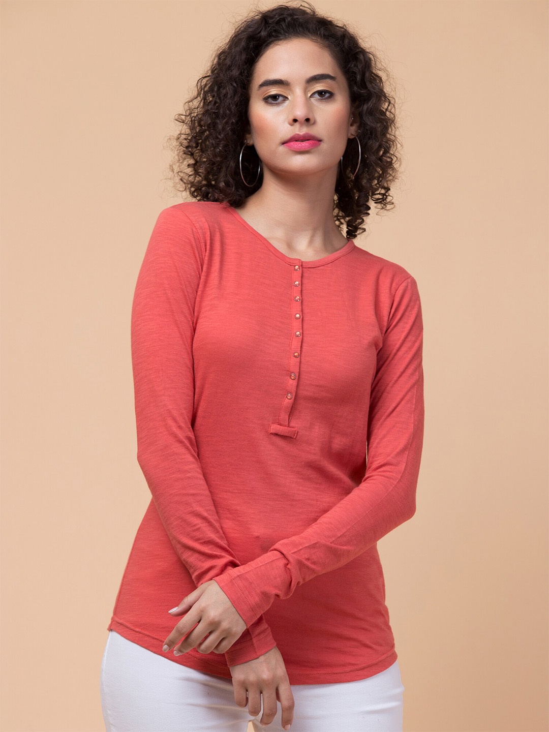 

Hive91 Henley Neck Relaxed Fit Cotton T-shirt, Rust