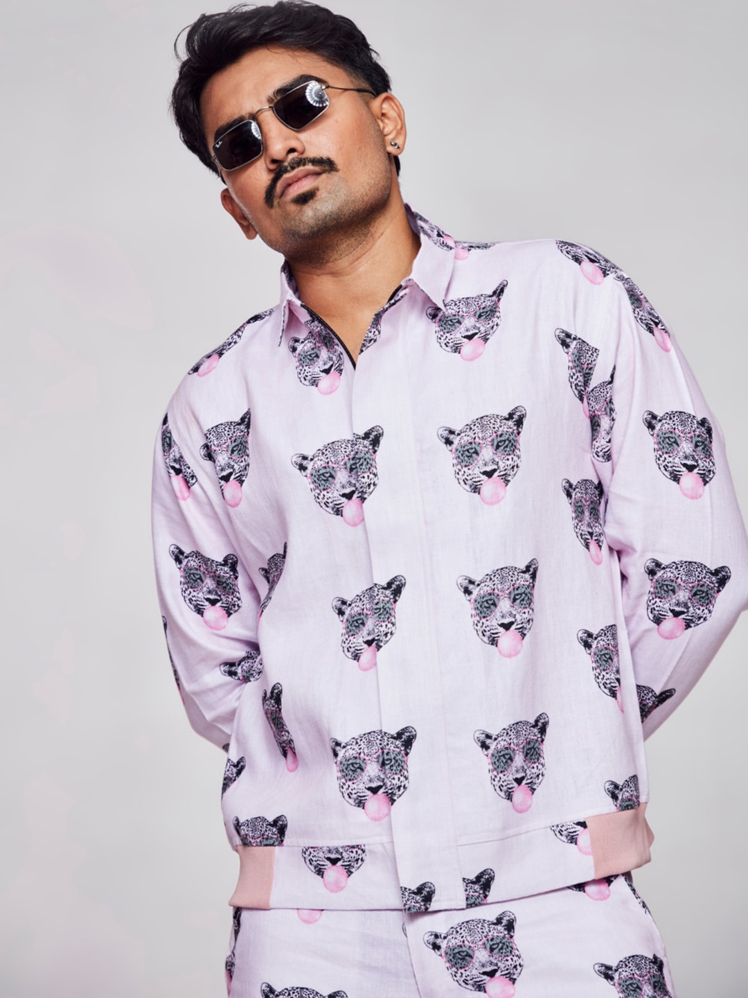 

ADDY'S for men Graphic Printed Spread Collar Linen Tailored Jacket, Pink