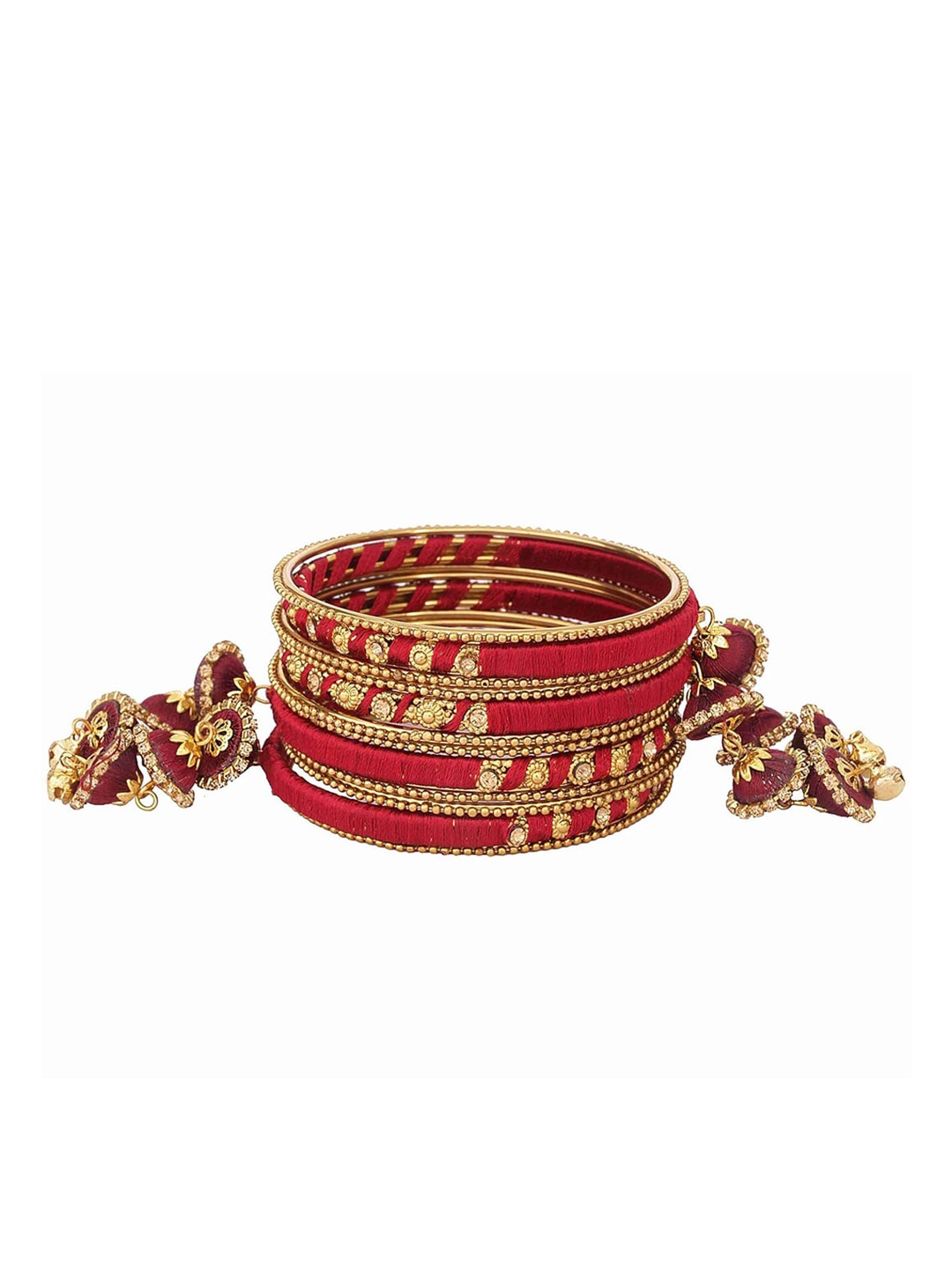 

NMII Set Of 12 Stone-Studded Bangles, Maroon
