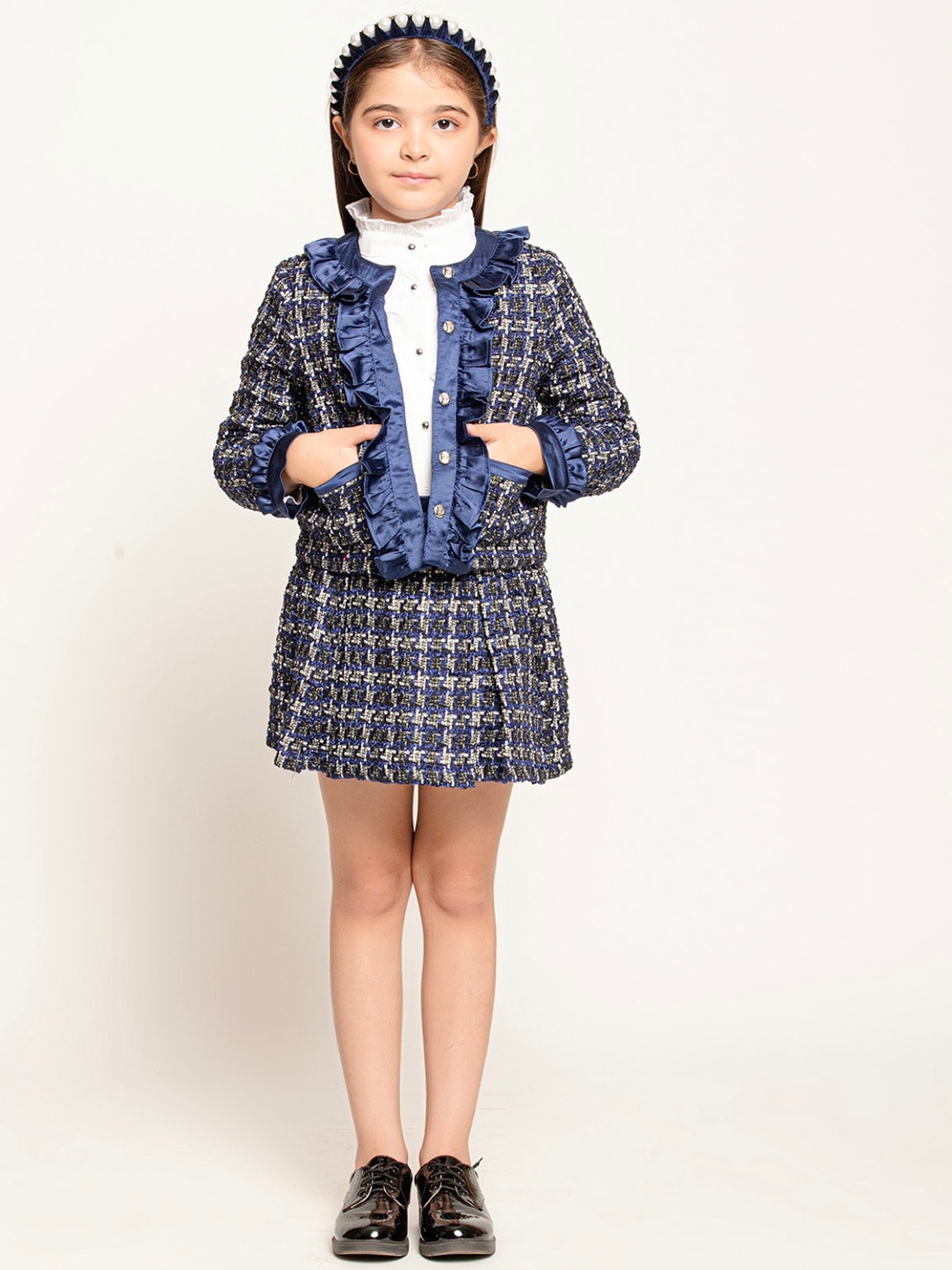 

One Friday Girls Checked Pleated A-Line Mini Skirt, Navy blue