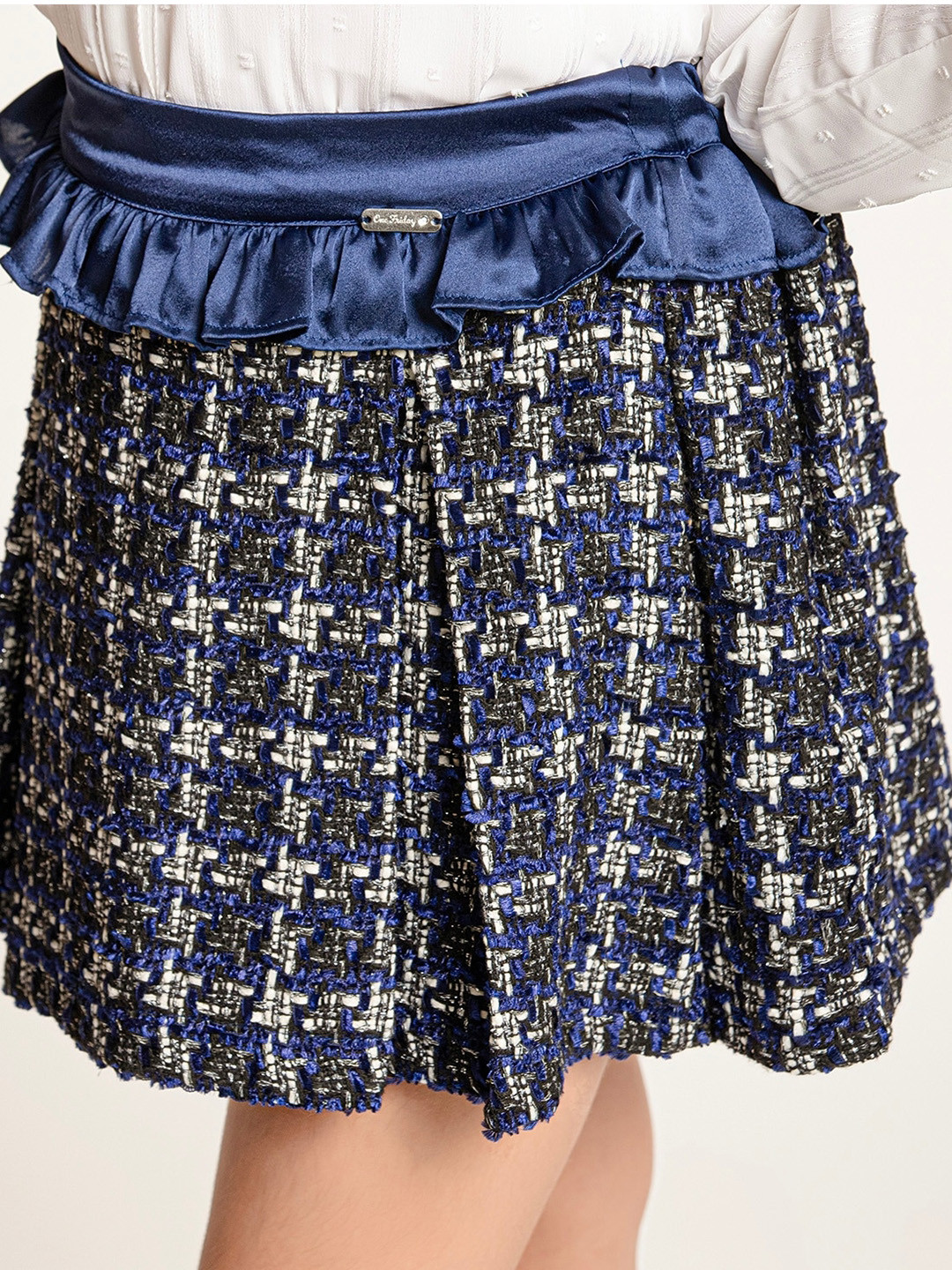 

One Friday Girls Checked Pleated A-Line Mini Skirt, Navy blue