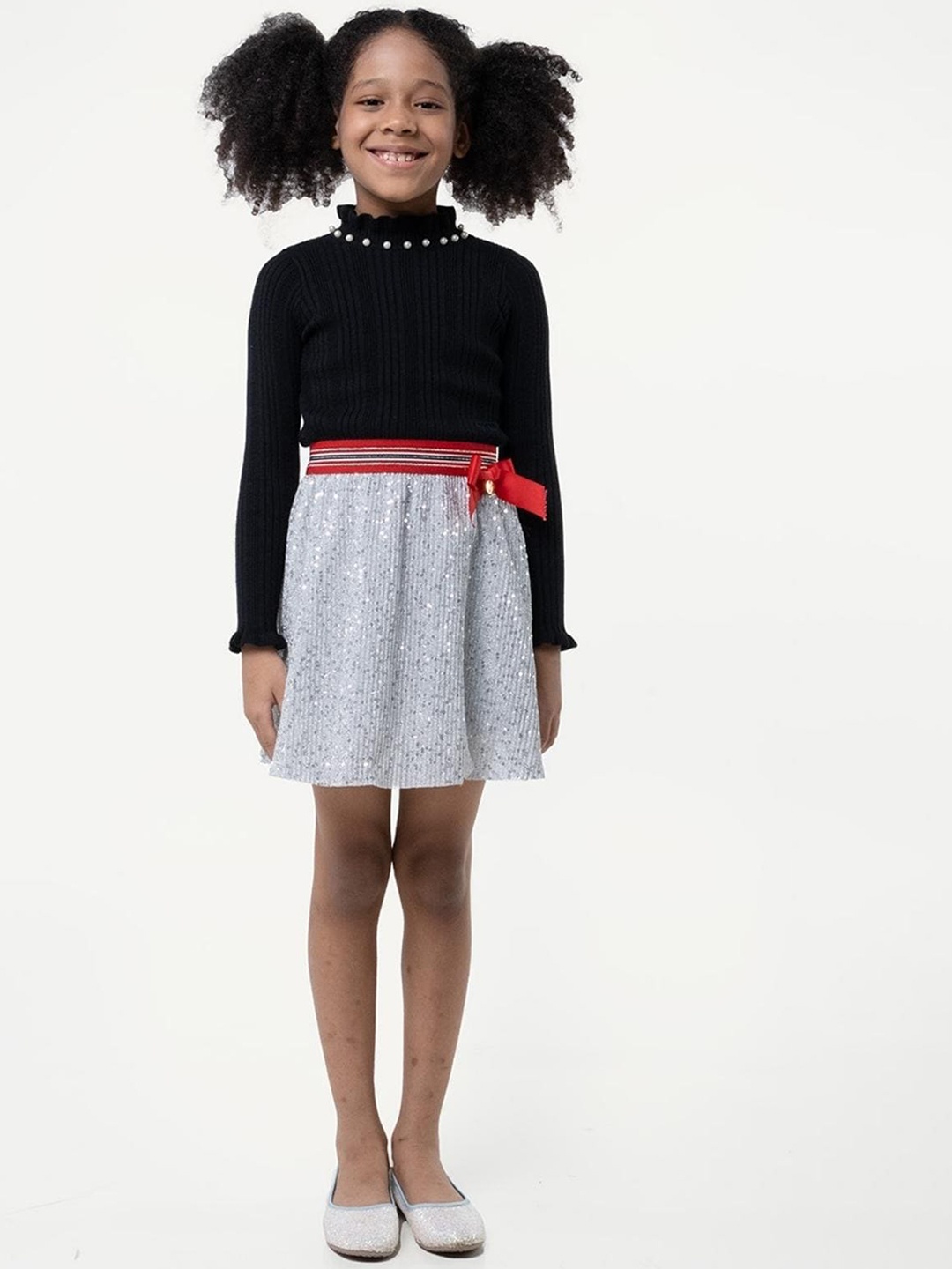 

One Friday Girls Embellished A-Line Mini Skirt, Silver