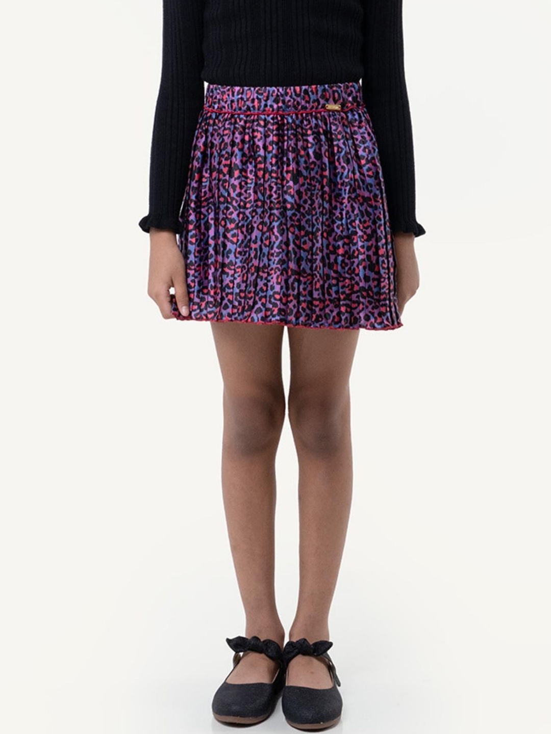 

One Friday Girls Animal Printed Flared Mini Skirts, Purple
