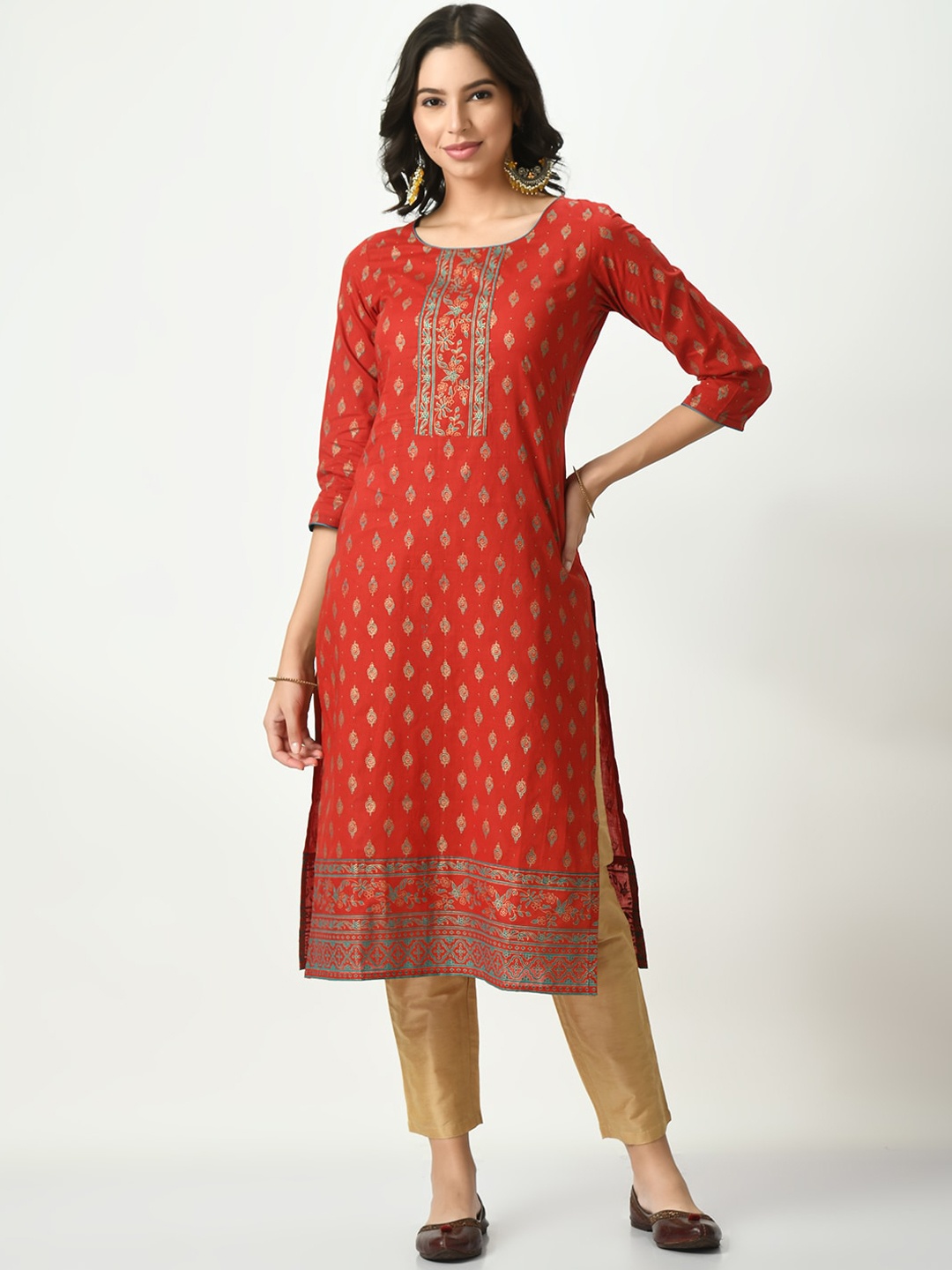 

Akshatani Ethnic Motifs Printed Straight Kurta, Red