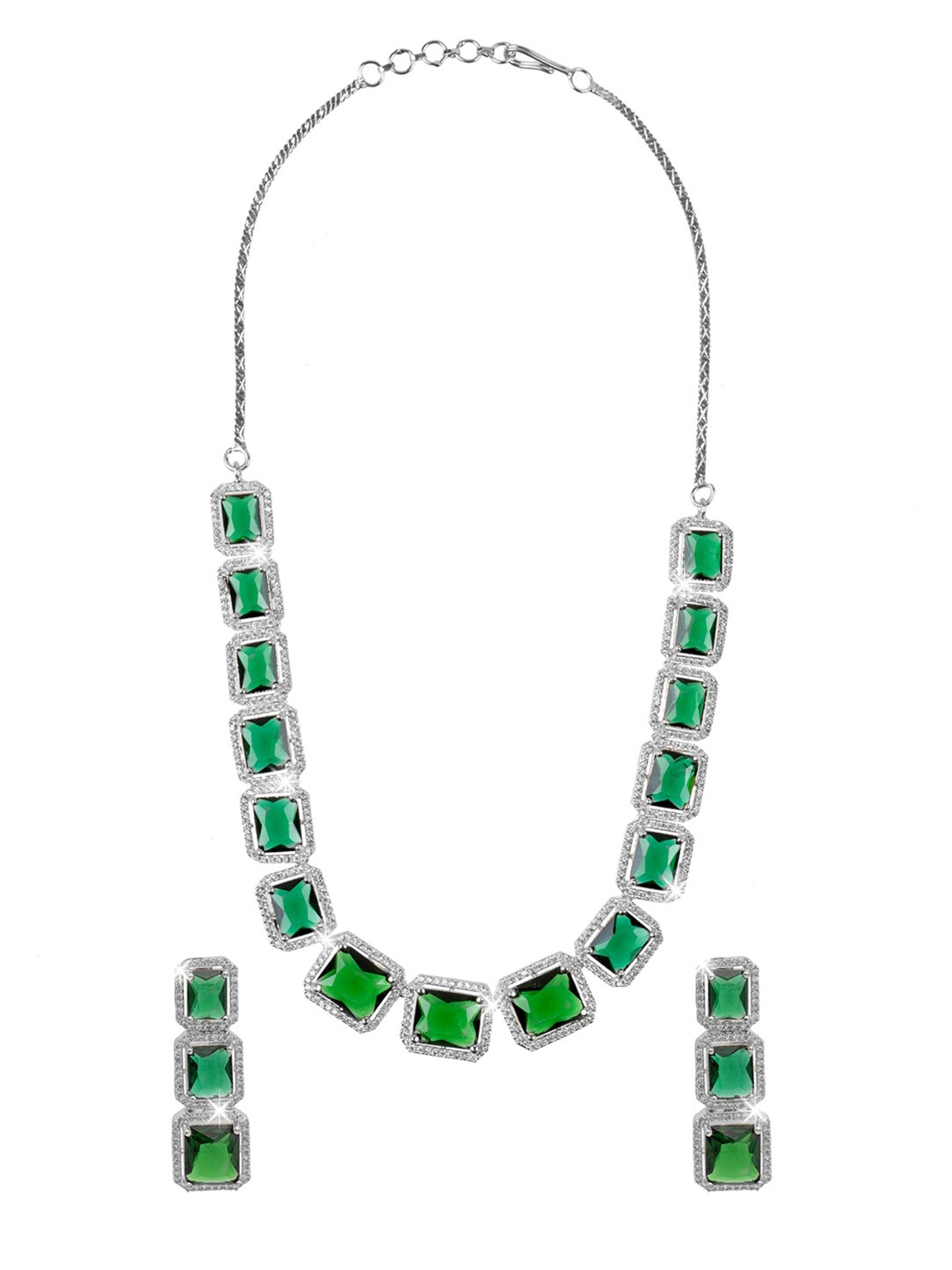 

Shining Jewel - By Shivansh Silver-Plated Cubic Zirconia Necklace Set