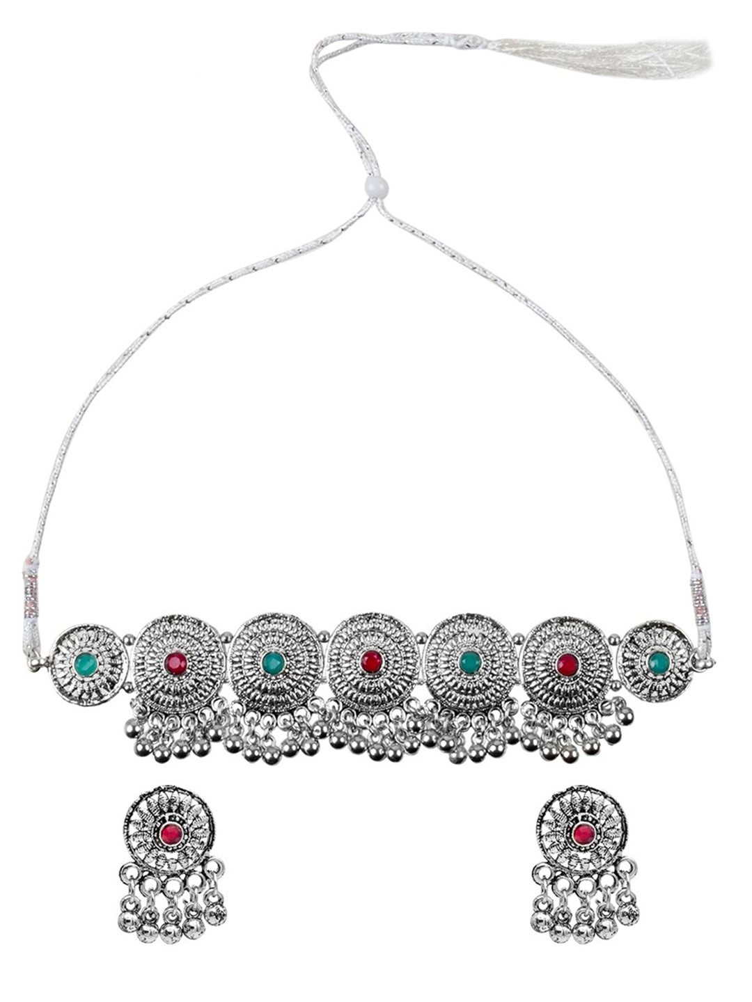 

Shining Jewel - By Shivansh Silver-Plated Oxidised Necklace Set