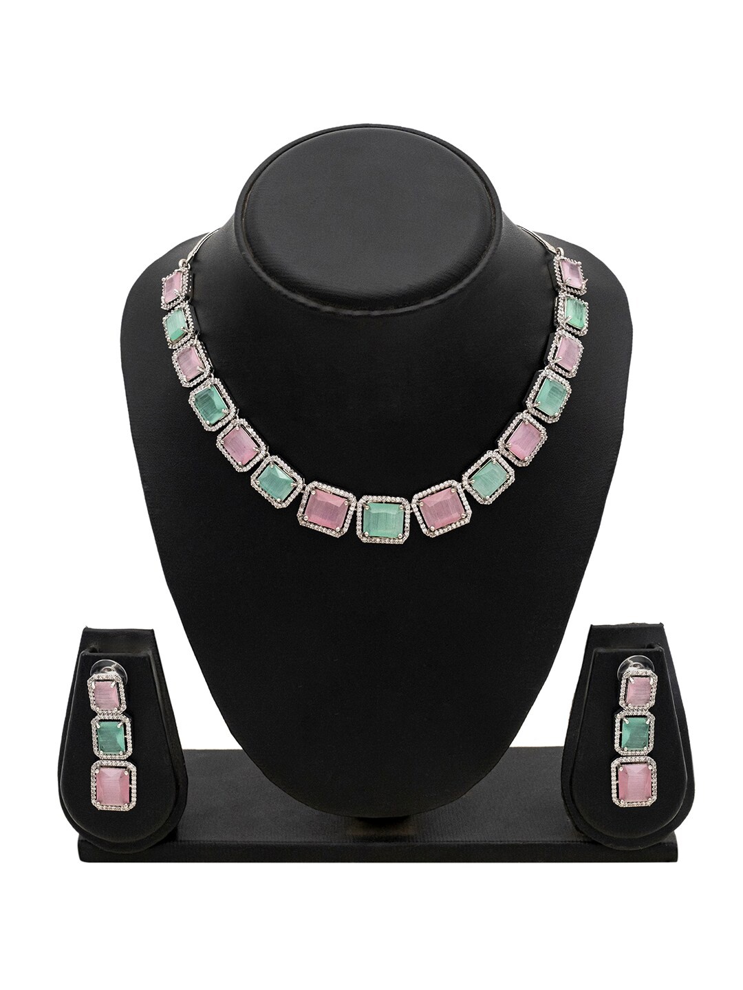 

Shining Jewel - By Shivansh Silver-Plated Cubic Zirconia Necklace Set