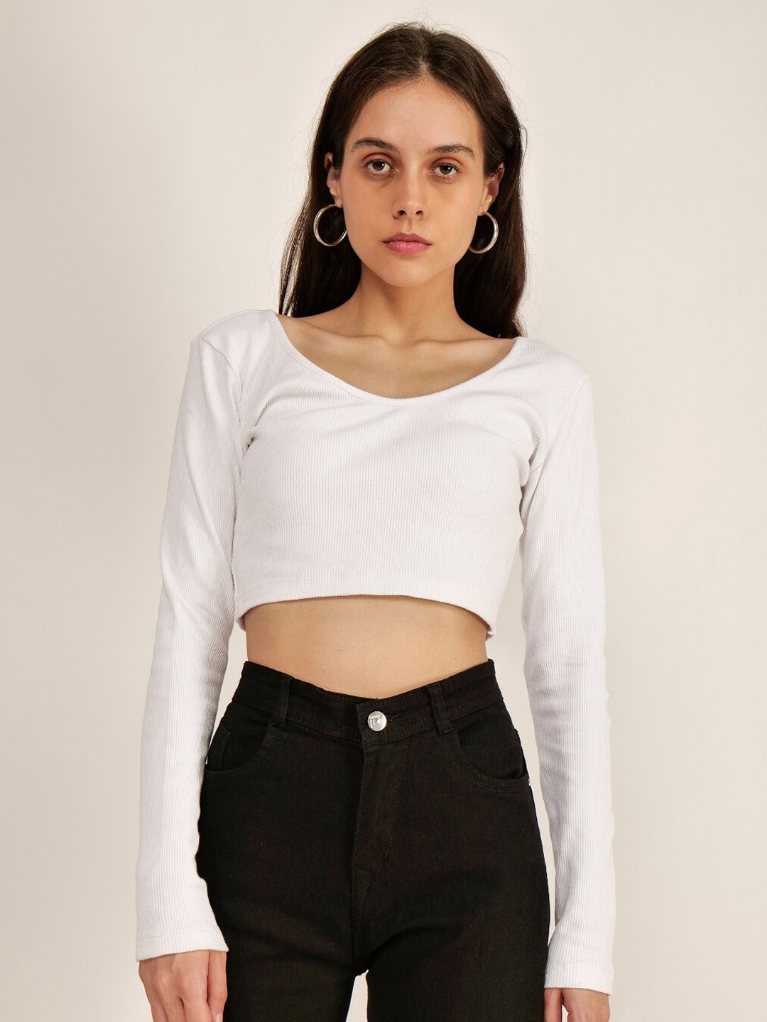 

Mast & Harbour White Ribbed Crop Fitted Top