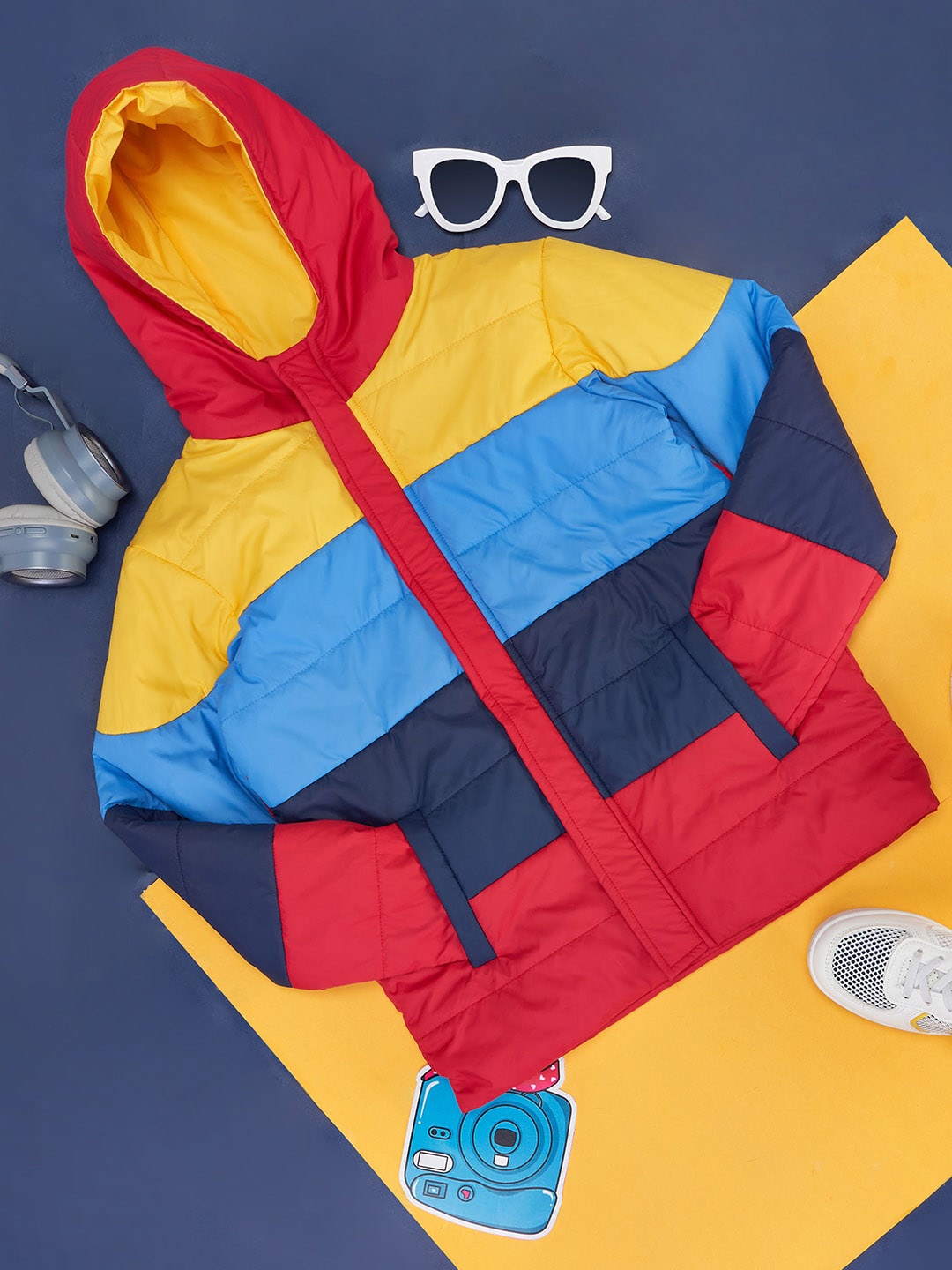 

YU by Pantaloons Boys Colourblocked Hooded Padded Jacket, Yellow