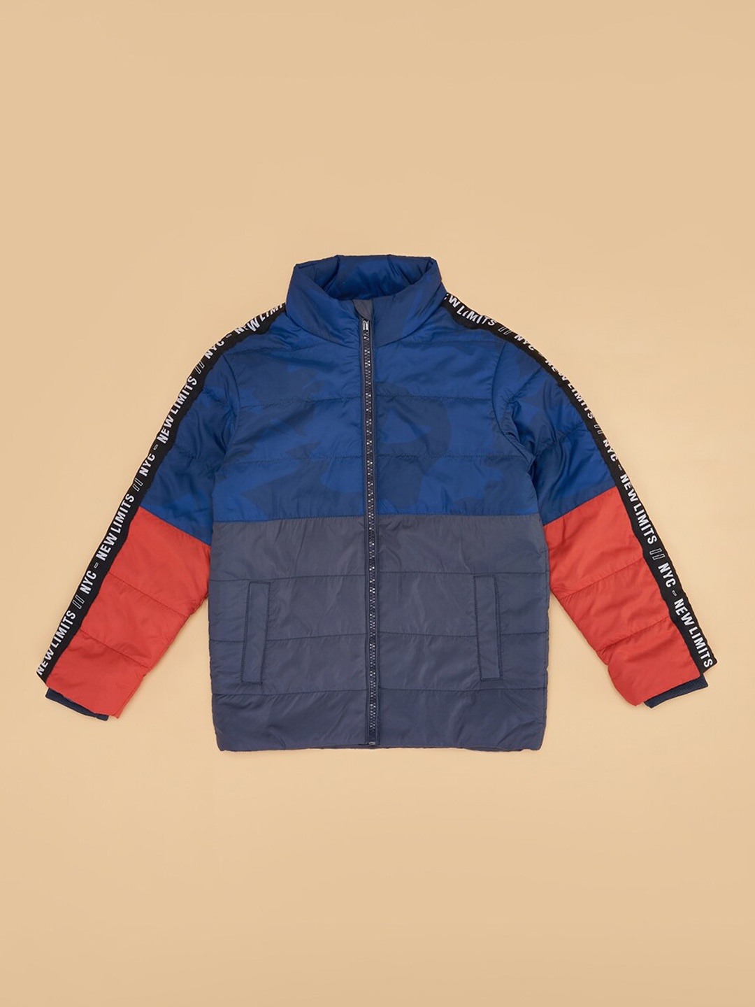 

YU by Pantaloons Boys Colourblocked Mock Collar Padded Jacket, Blue