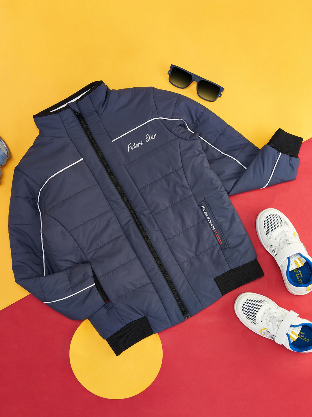 

YU by Pantaloons Boys Mock Collar Puffer Jacket, Navy blue