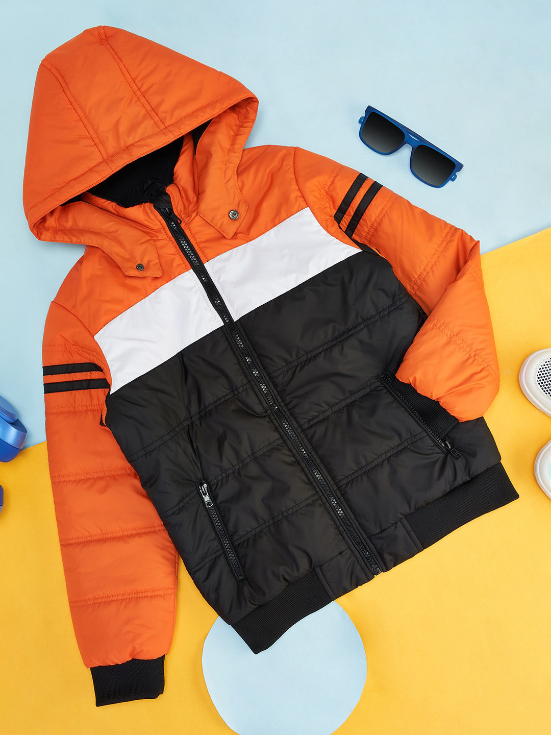 

YU by Pantaloons Boys Colourblocked Hooded Padded Jacket, Orange